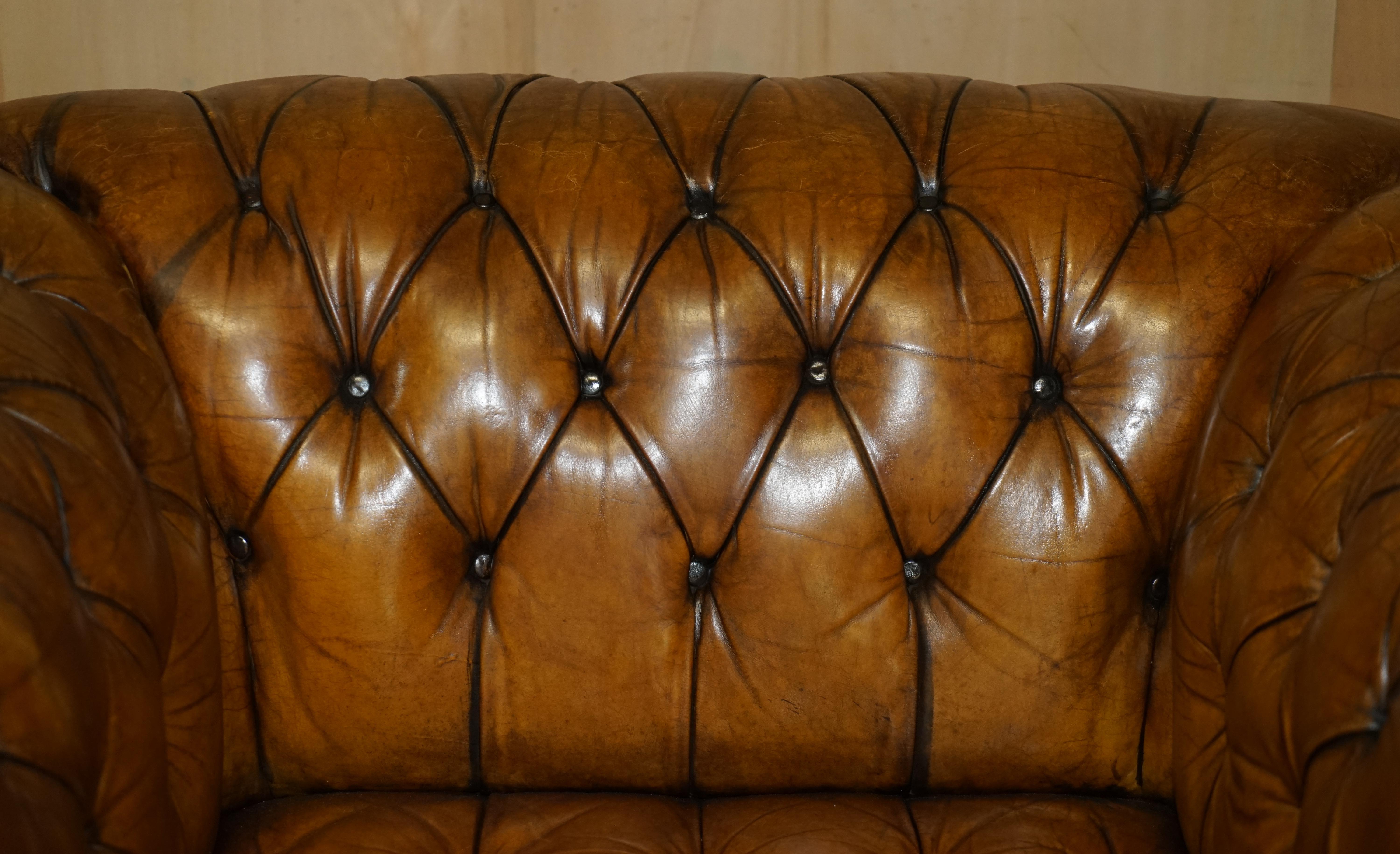 Hand-Crafted Huge Fully Restored Antique Chesterfield Club Armchair Whisky Brown Leather For Sale