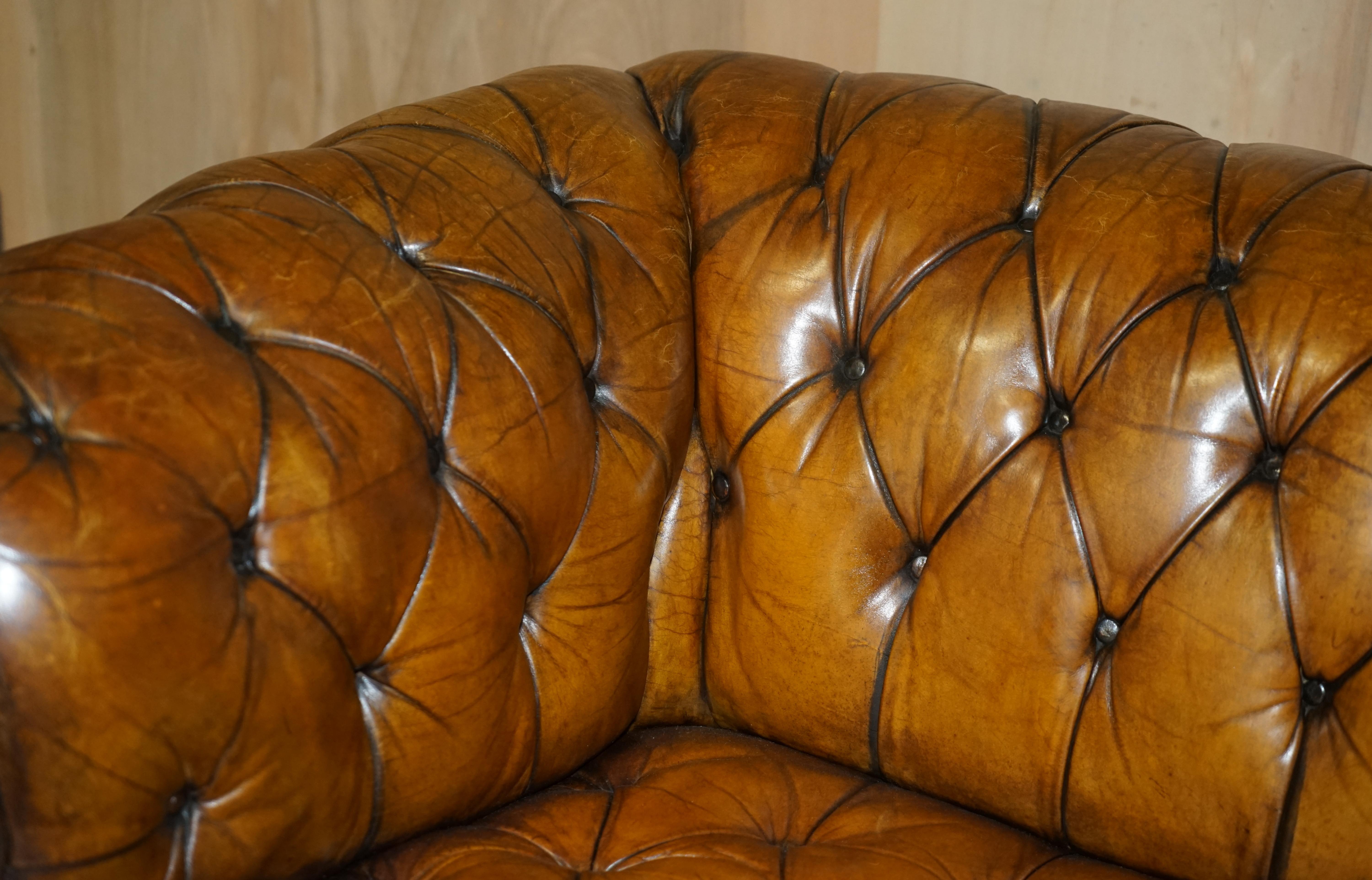 19th Century Huge Fully Restored Antique Chesterfield Club Armchair Whisky Brown Leather For Sale