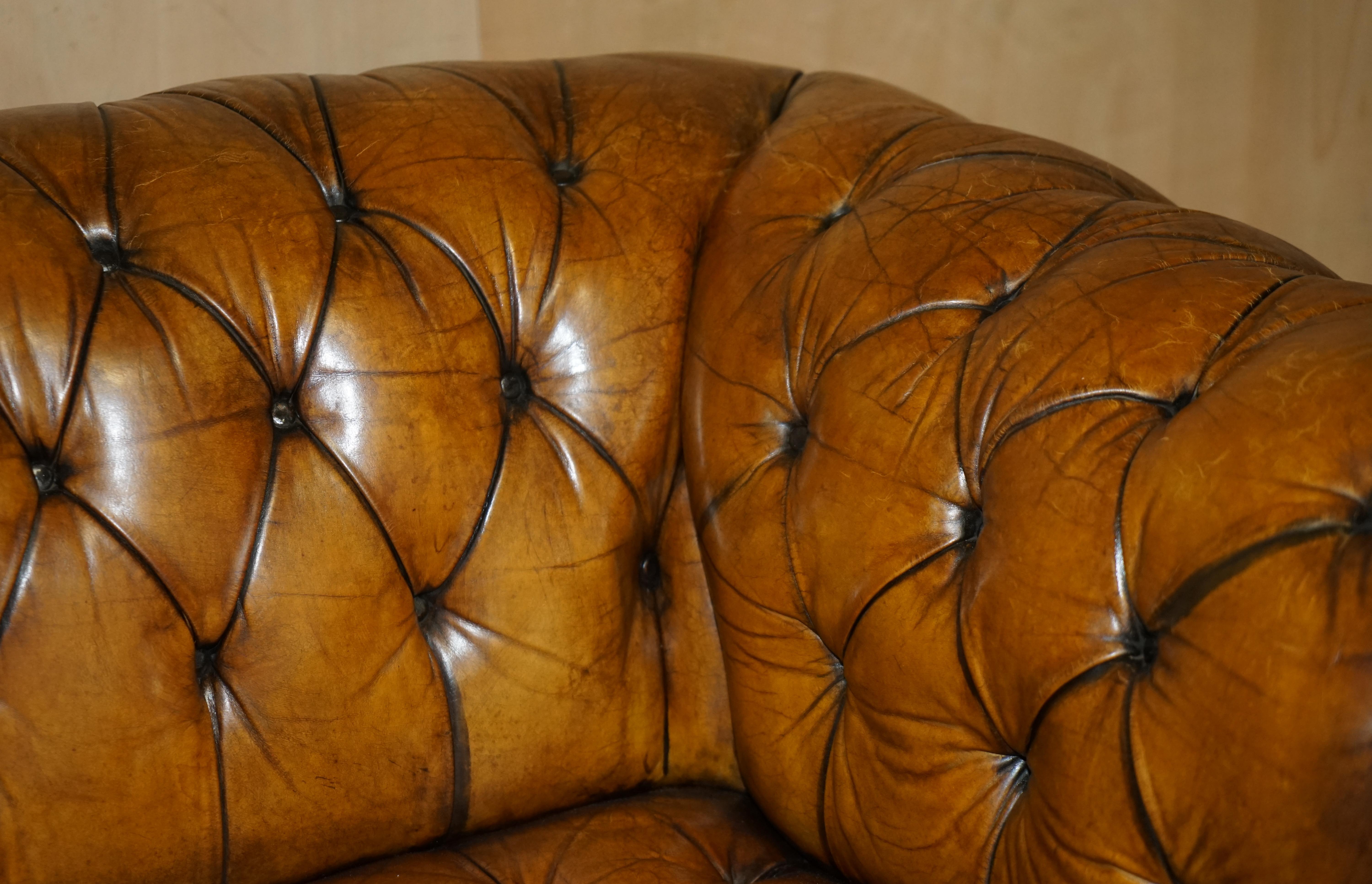 Huge Fully Restored Antique Chesterfield Club Armchair Whisky Brown Leather For Sale 1