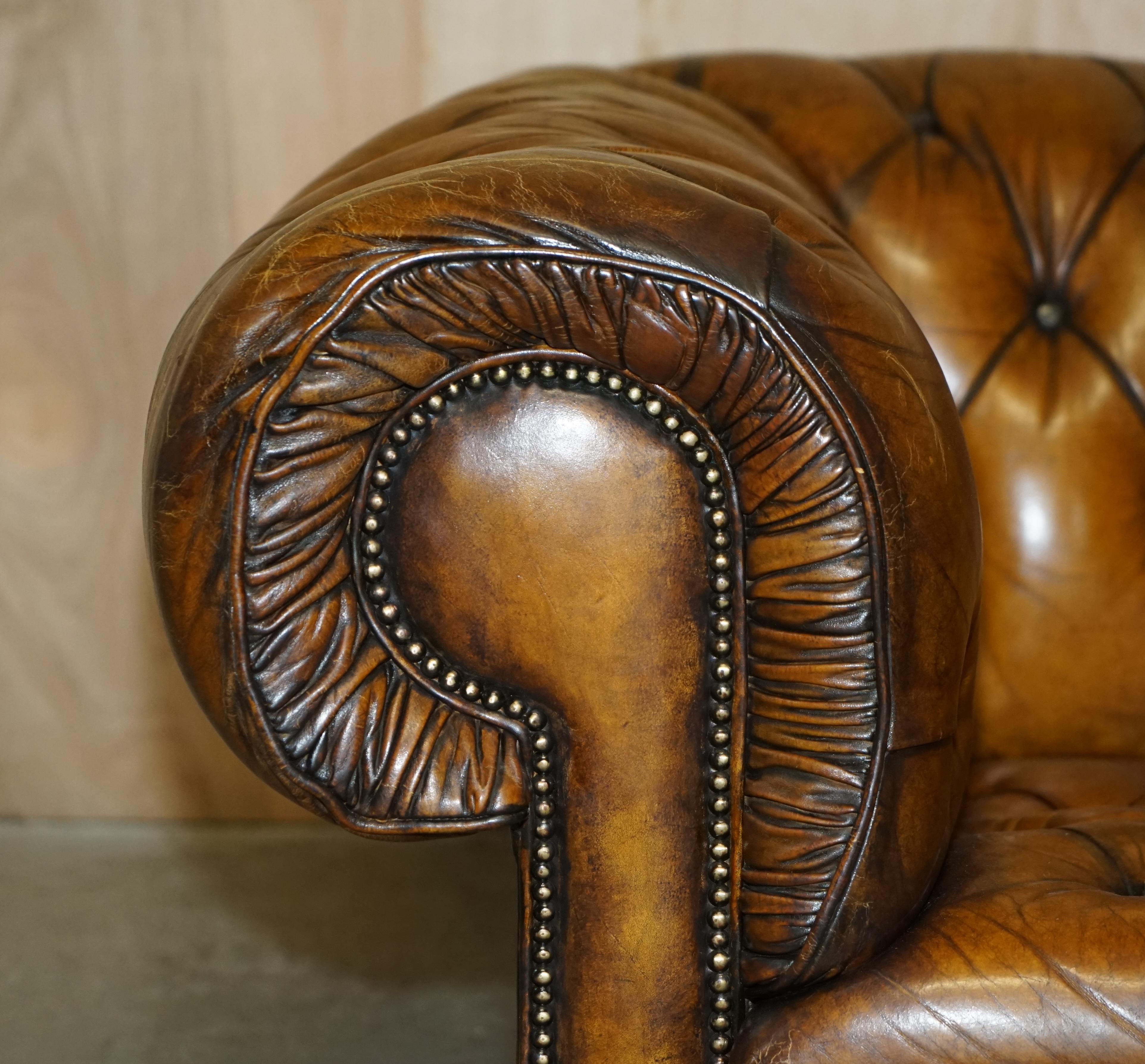 Huge Fully Restored Antique Chesterfield Club Armchair Whisky Brown Leather For Sale 1