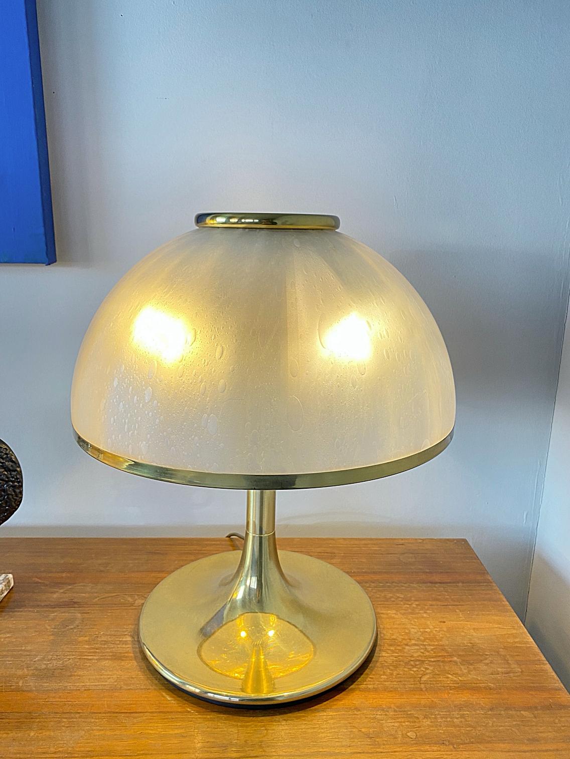 Metalwork F. Fabbian Huge Brass Table Lamps, Blown Shades, 1970s, Italy For Sale