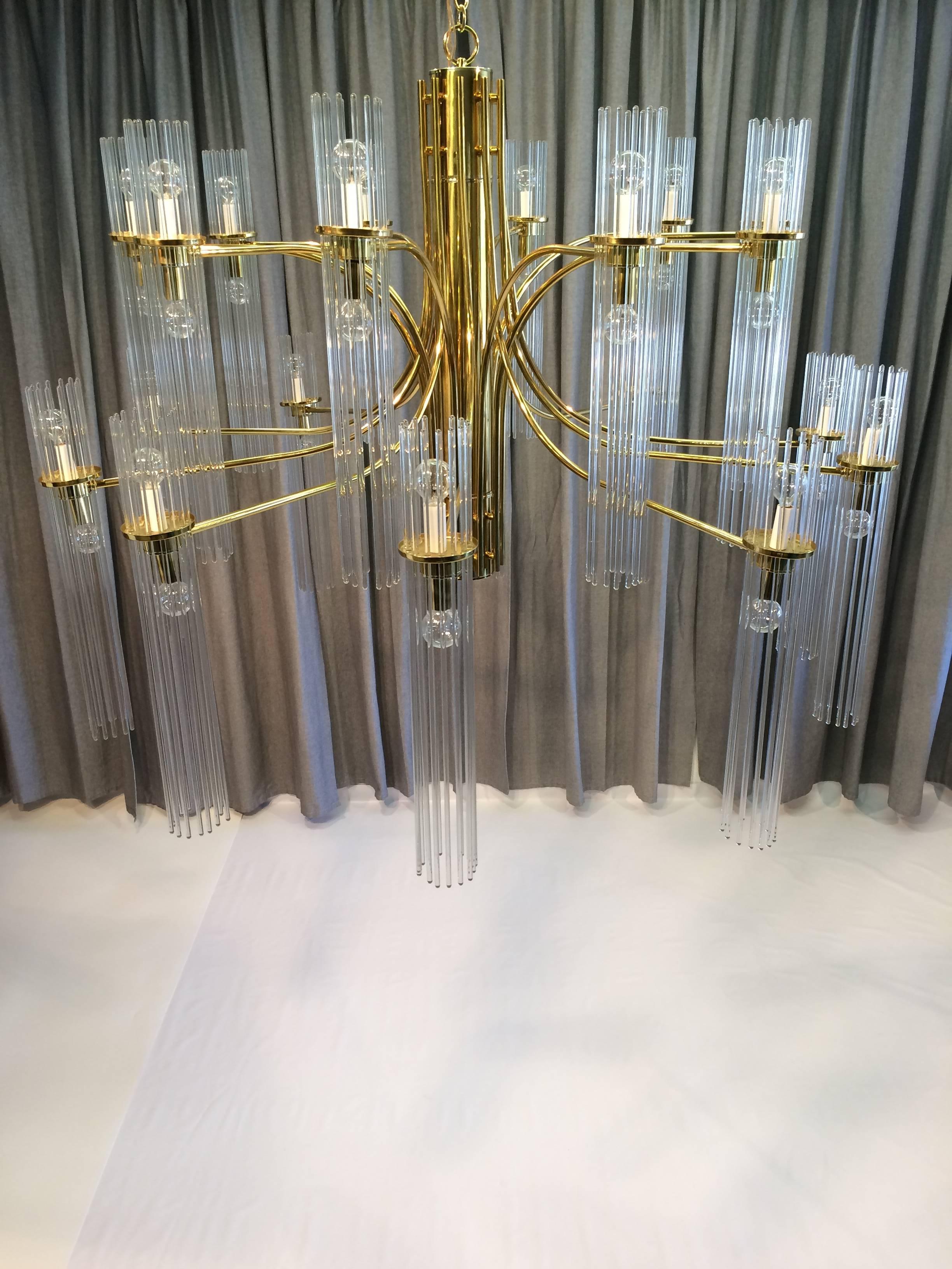 Mid-Century Modern Huge Gaetano Sciolari Brass and Glass Chandelier