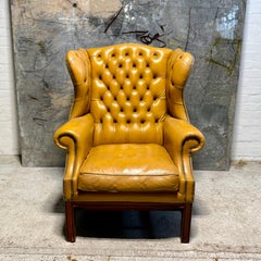HUGE Gentleman’s Leather Wing Back Chair in Golden Tan