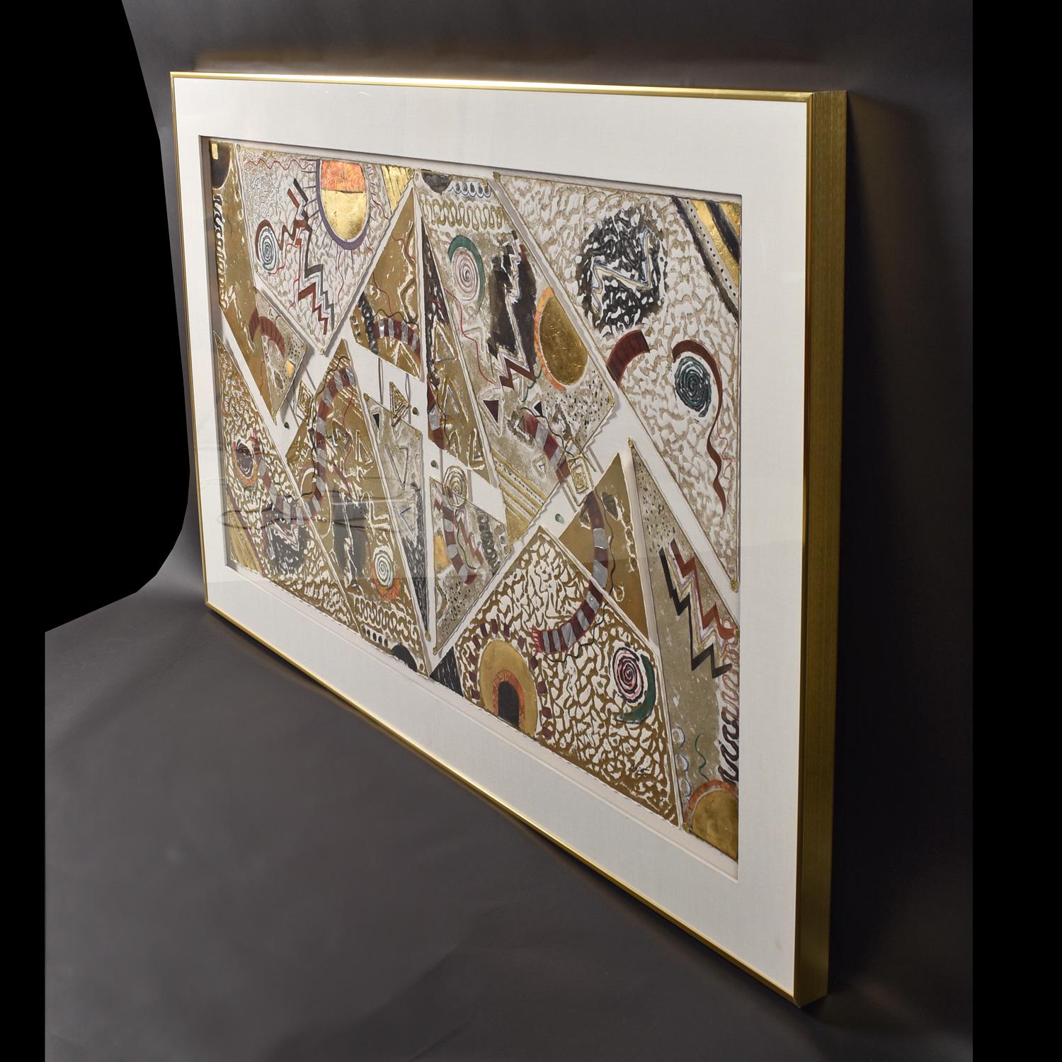Huge George Caso for CHRISHAWN Gold White and Black Memphis Style Painting (Postmoderne) im Angebot
