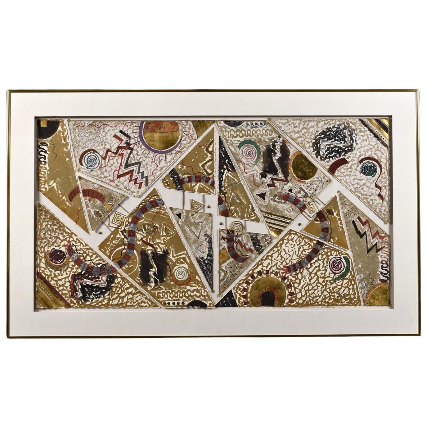 "All Angles Memphis Style Painting, Gold Leaf on Canvas, USA, 1980s"