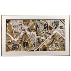 "All Angles Memphis Style Painting, Gold Leaf on Canvas, USA, 1980s"