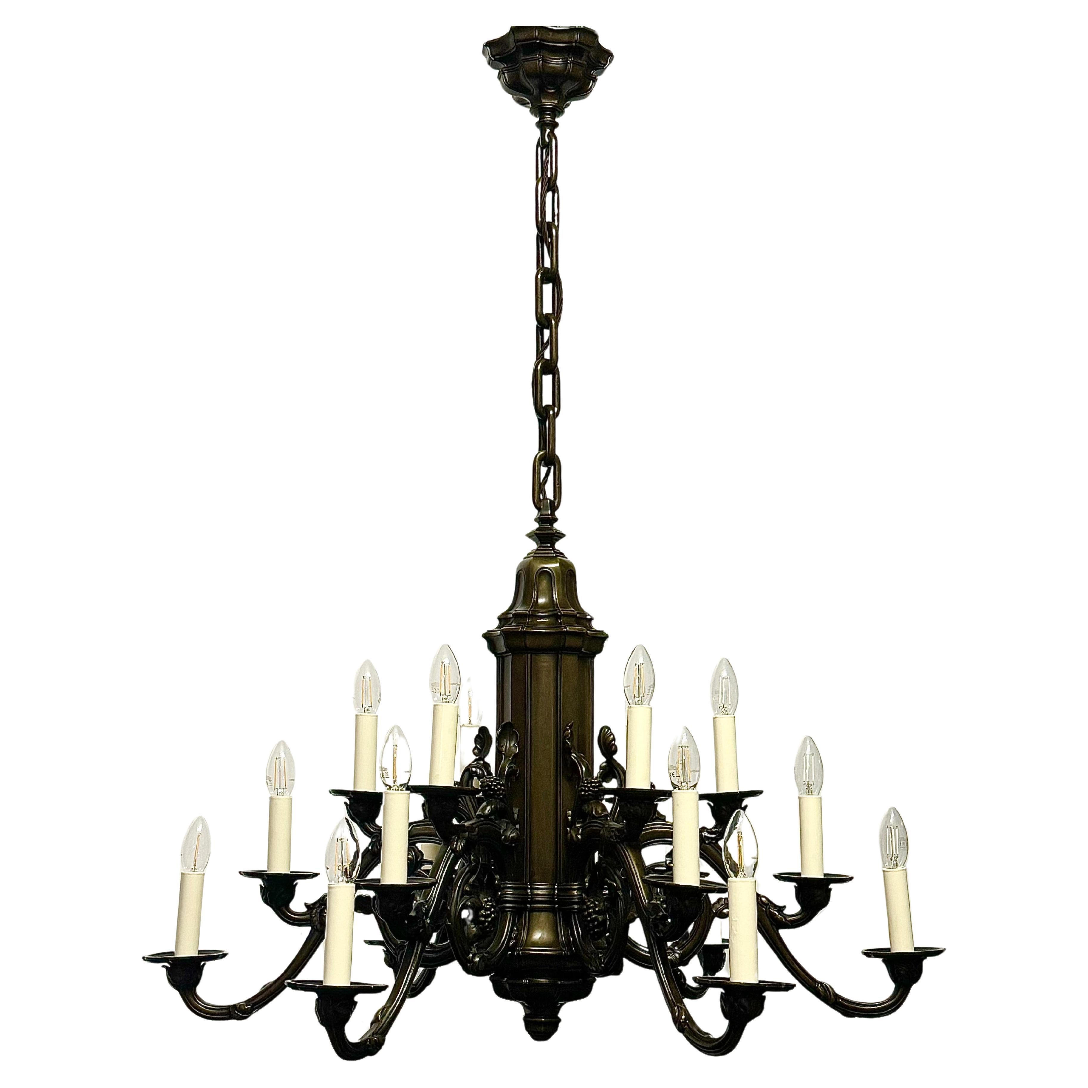 Huge German Art Nouveau  Bronze Chandelier, circa 1900s