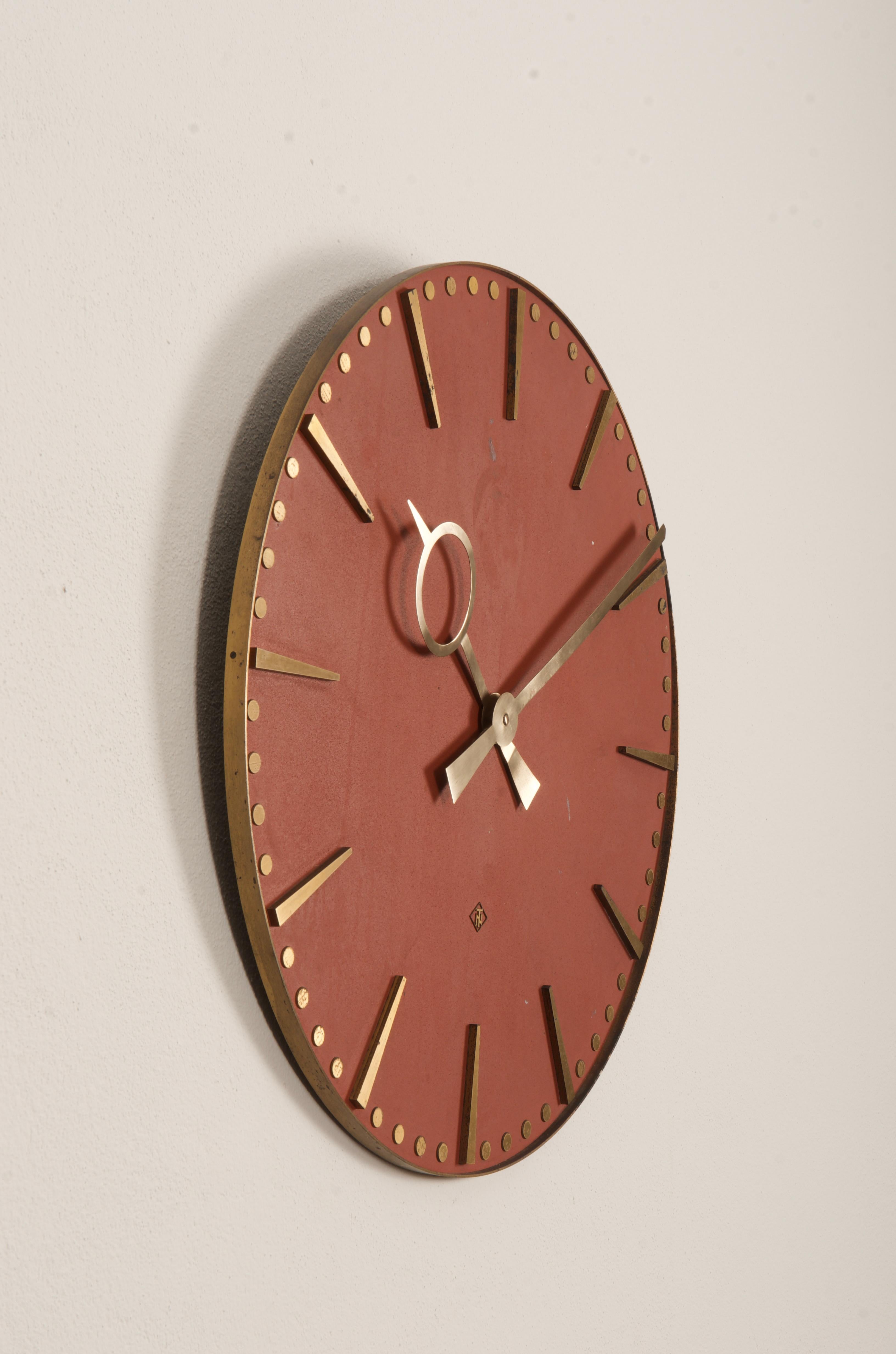 Industrial Huge German TN Telenorma Brass Wall Clock For Sale