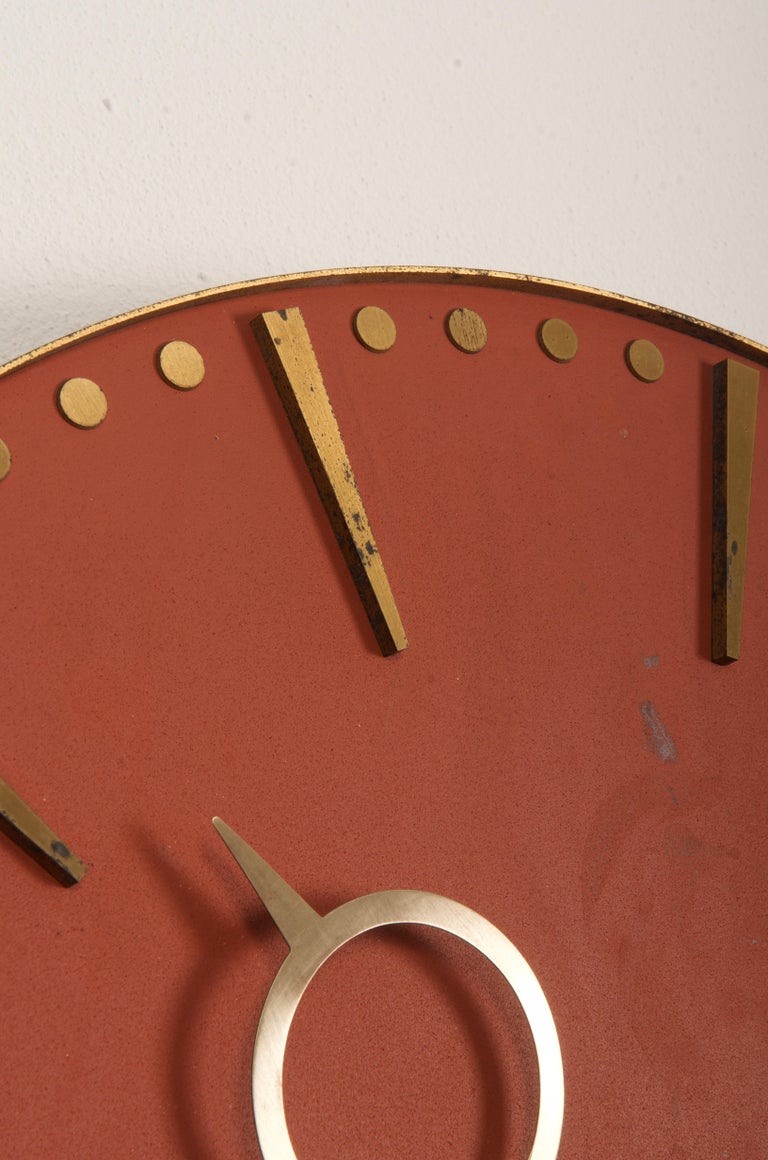 Mid-20th Century Huge German TN Telenorma Brass Wall Clock For Sale