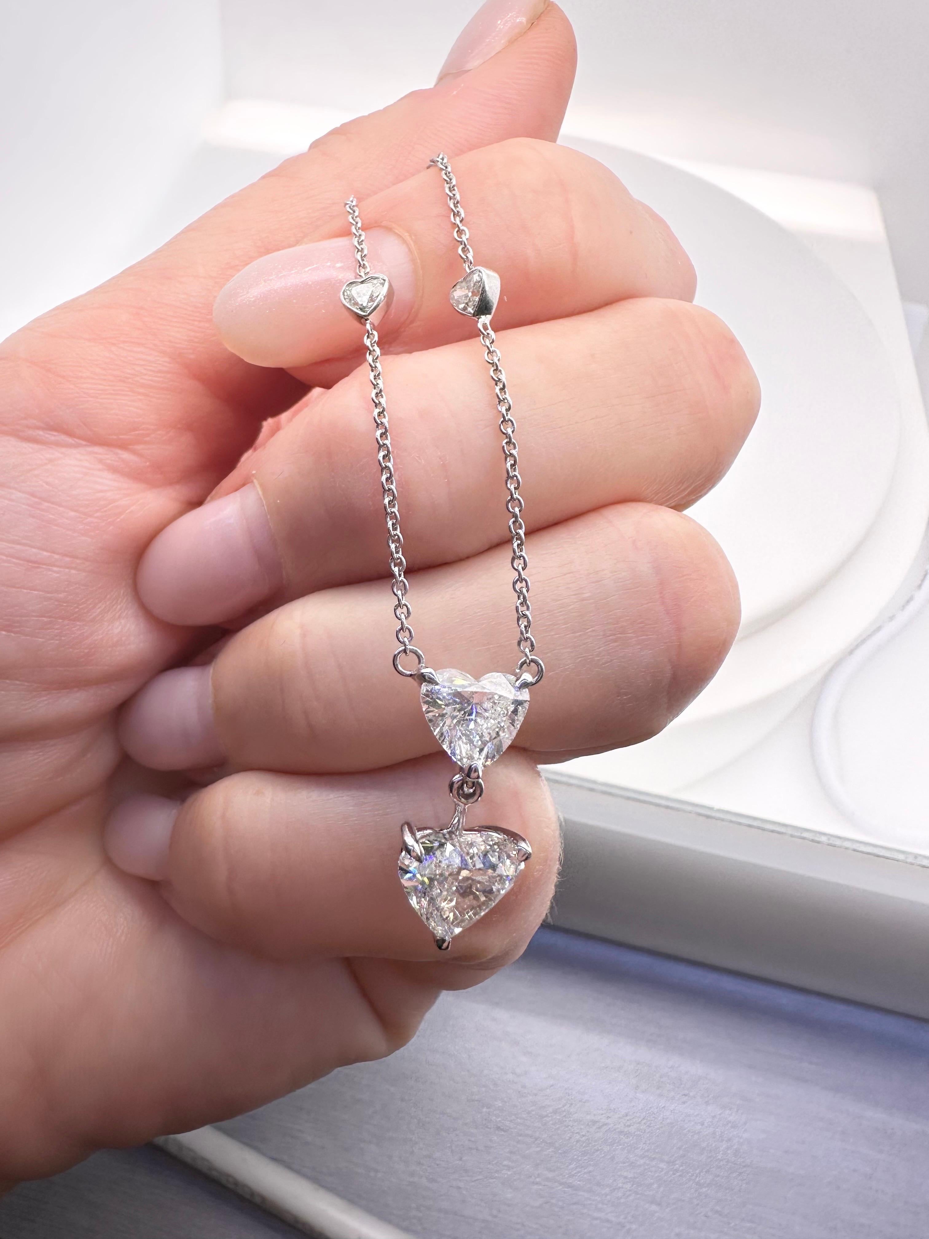 HUGE GIA heart diamond necklace 18KT white gold In New Condition For Sale In Boca Raton, FL