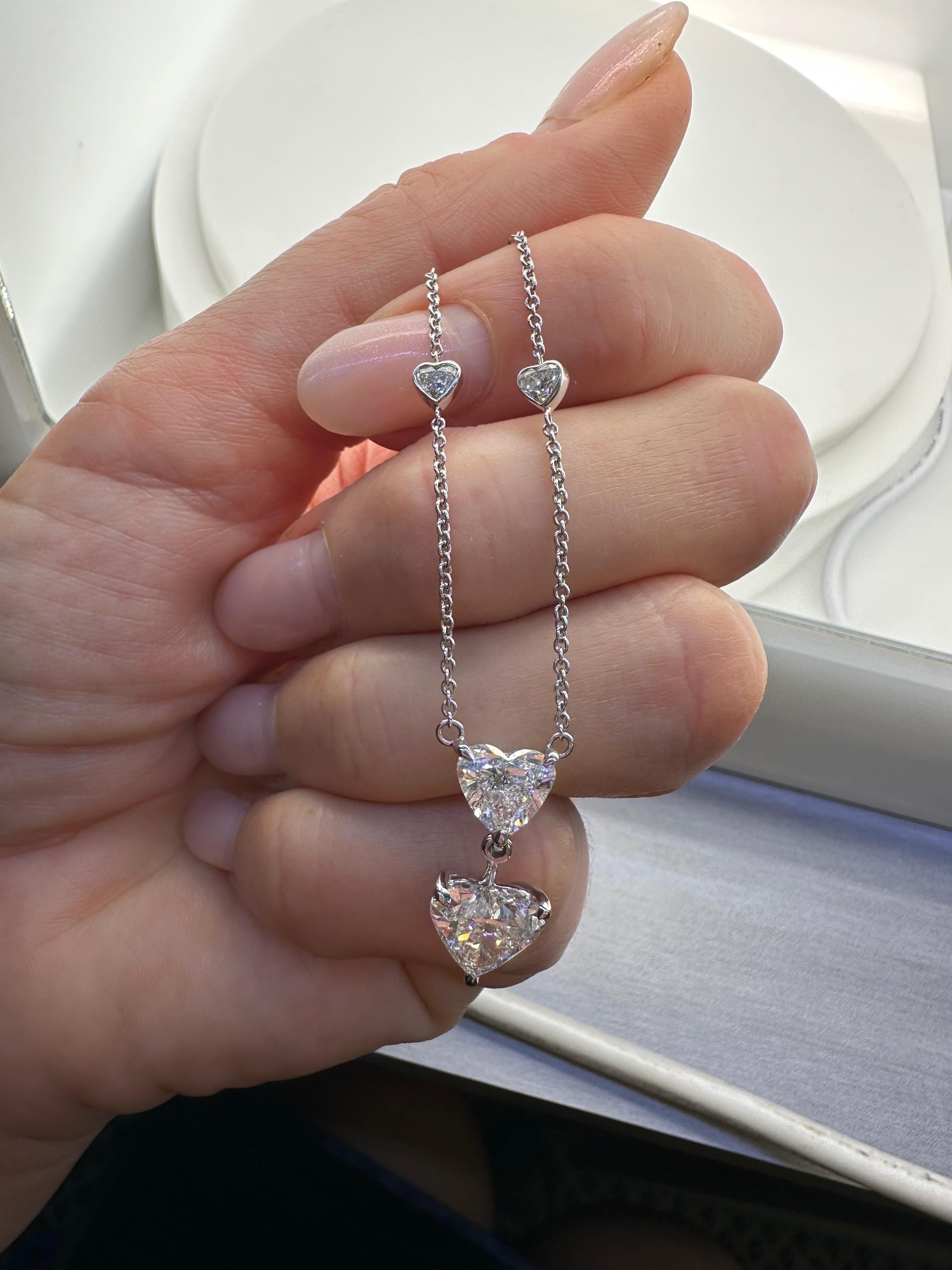 Women's or Men's HUGE GIA heart diamond necklace 18KT white gold For Sale