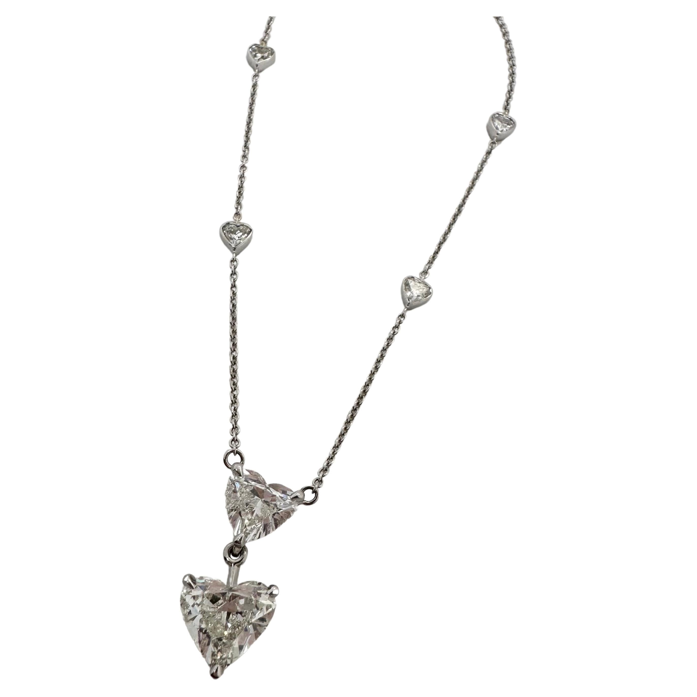 HUGE GIA heart diamond necklace 18KT white gold For Sale