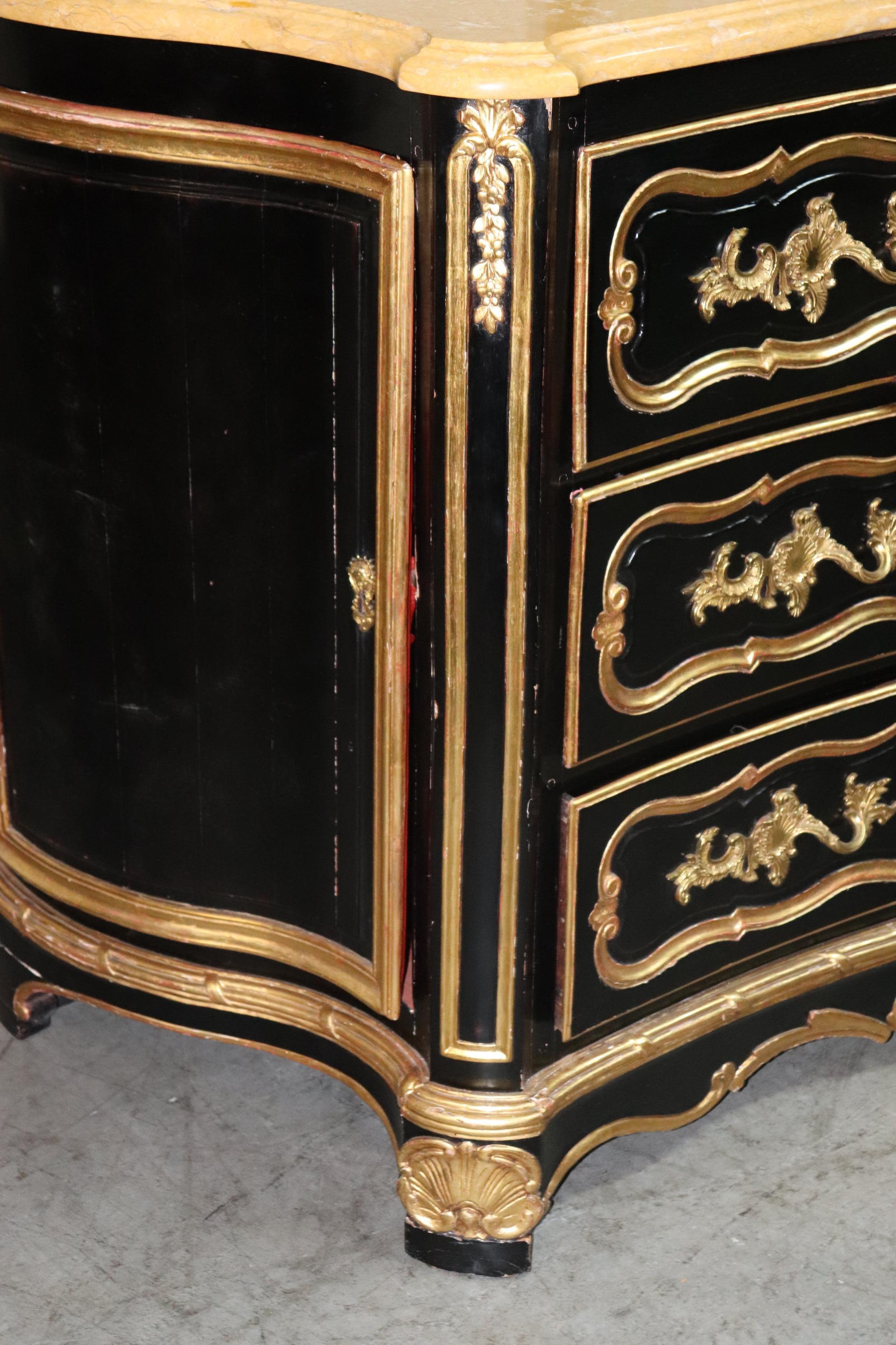 Huge Gilded Ebonized Period French Louis XV Marble Top Butlers Desk Commode For Sale 5