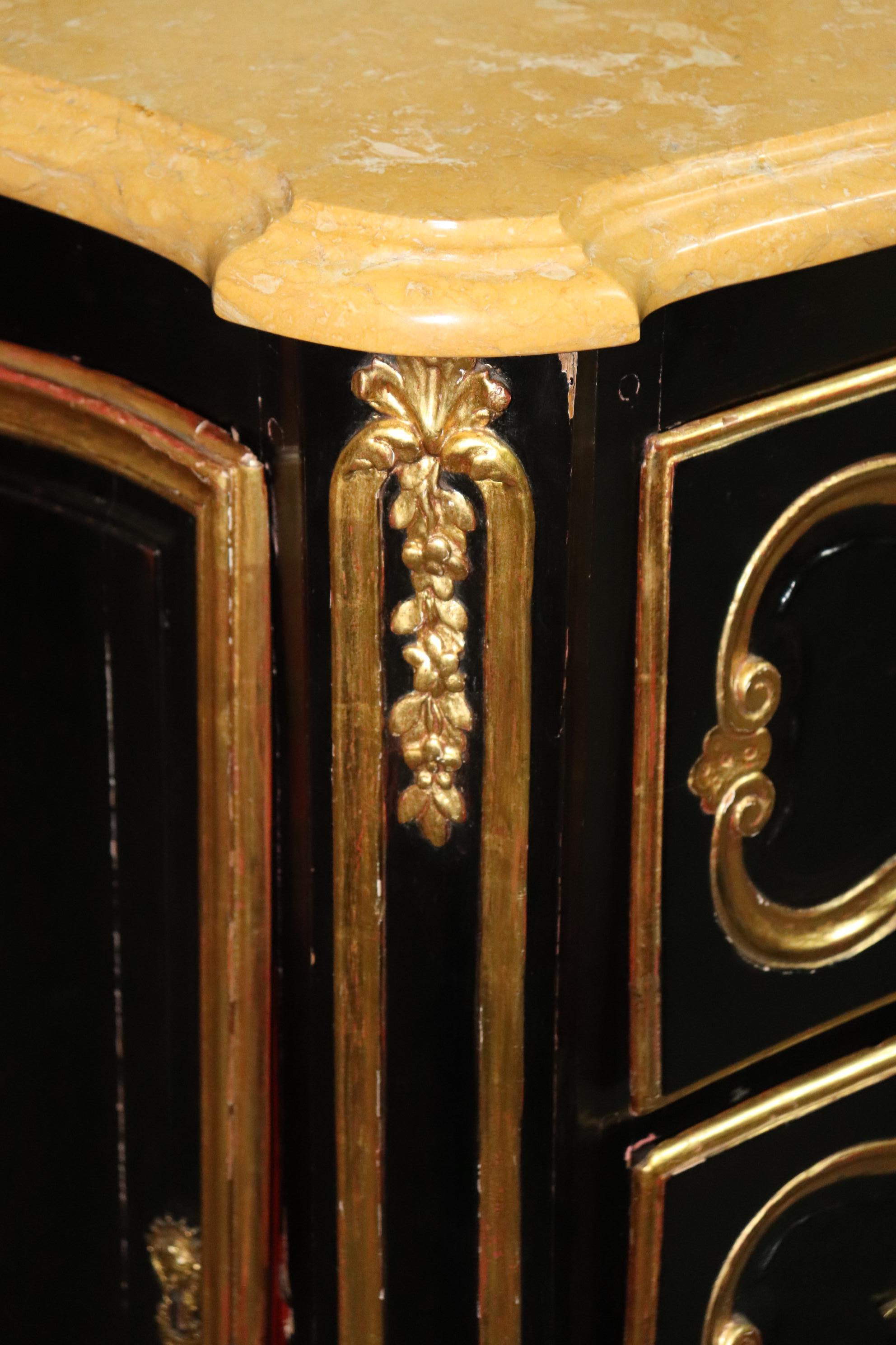 Huge Gilded Ebonized Period French Louis XV Marble Top Butlers Desk Commode For Sale 6