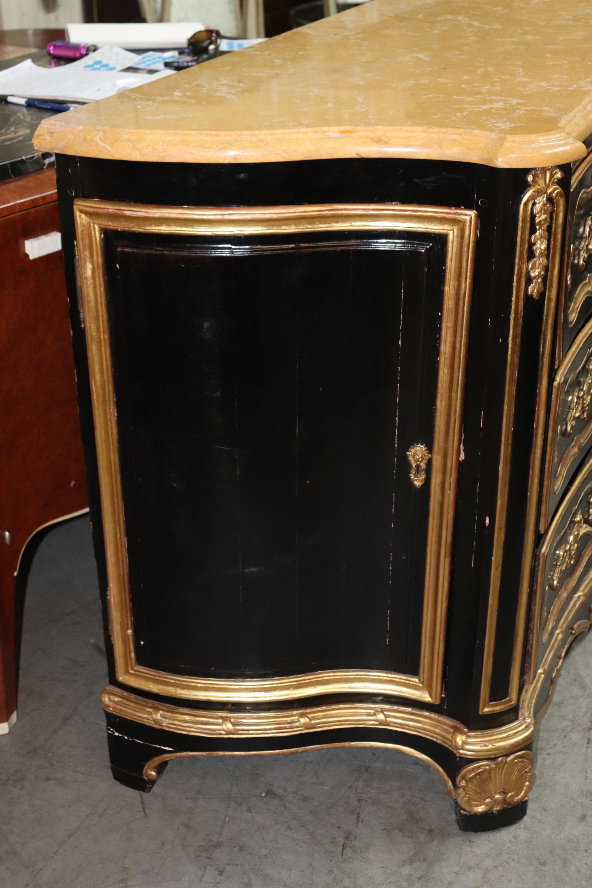 Huge Gilded Ebonized Period French Louis XV Marble Top Butlers Desk Commode For Sale 3