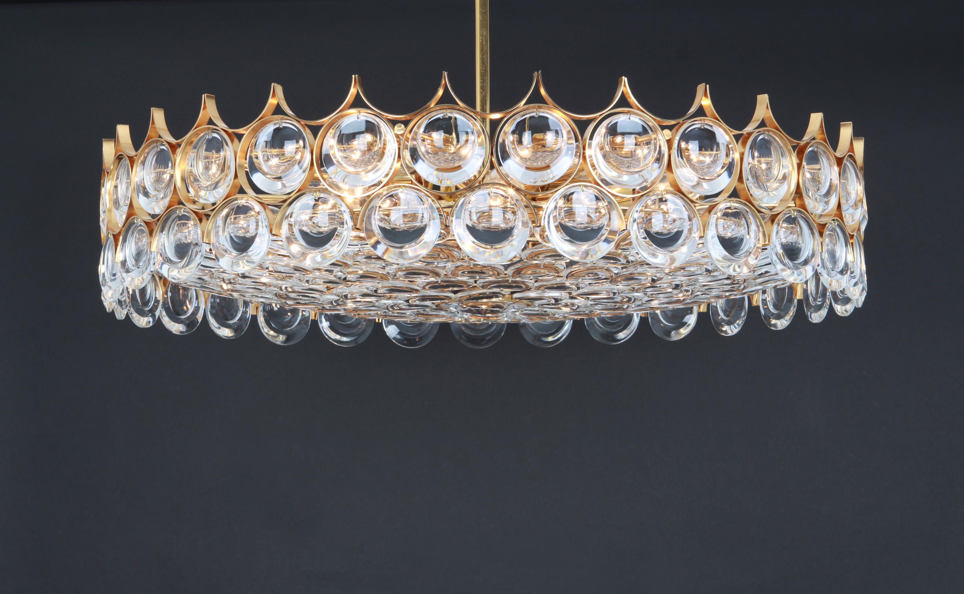 Huge Gilt Brass and Crystal Chandelier, Sciolari Design by Palwa, Germany, 1970s 5