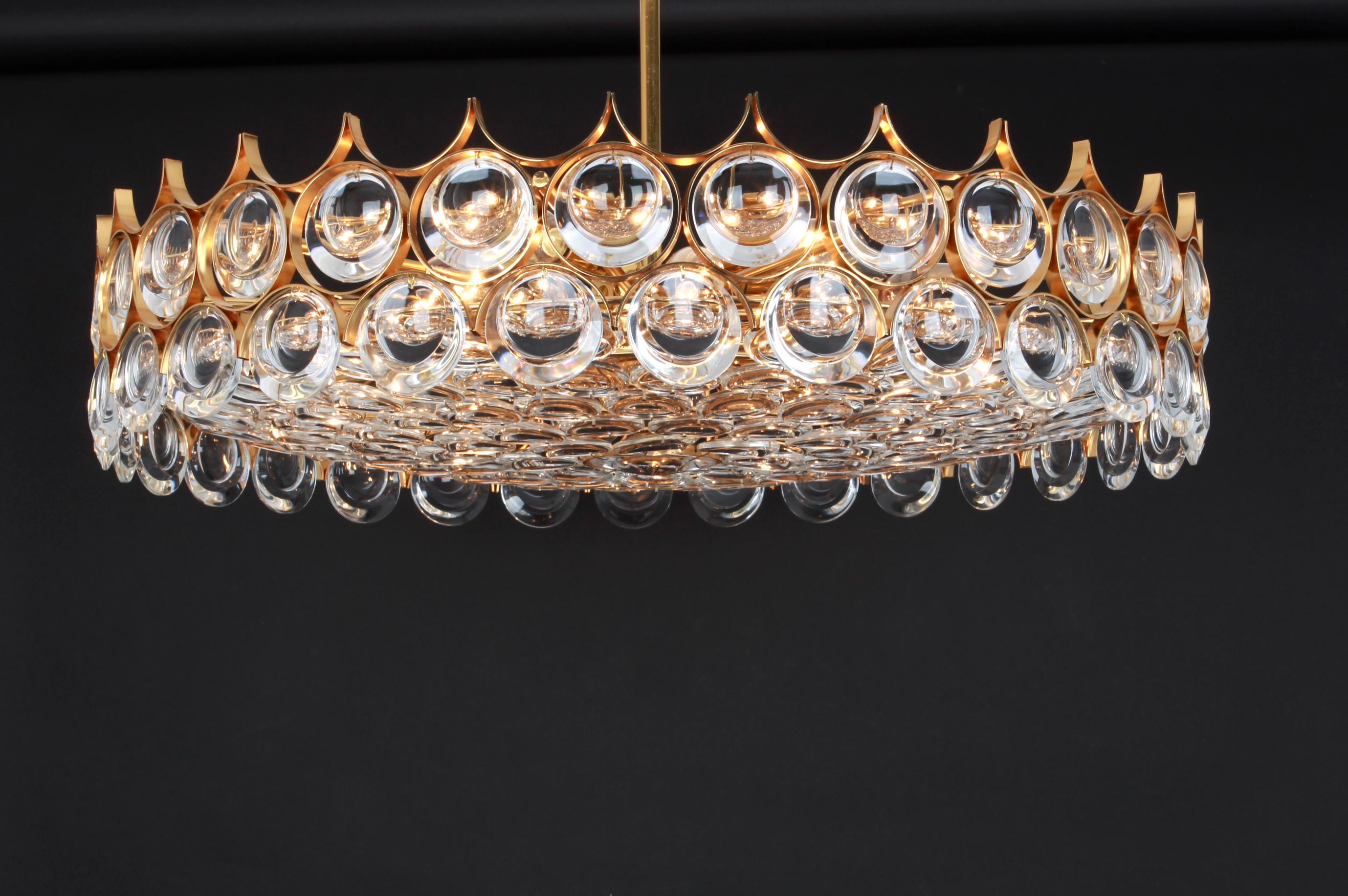 Huge Gilt Brass and Crystal Chandelier, Sciolari Design by Palwa, Germany, 1970s 6