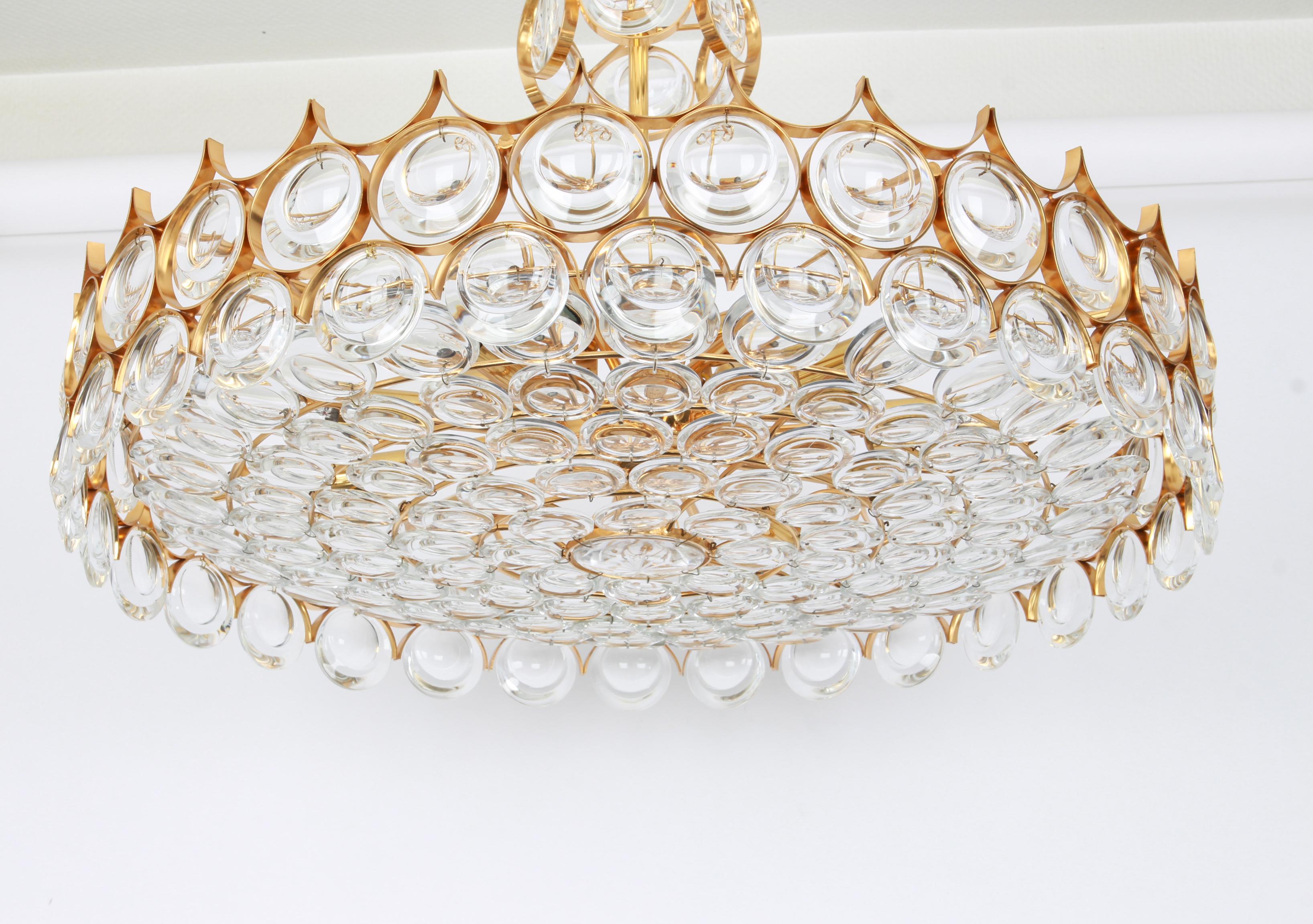 Late 20th Century Huge Gilt Brass and Crystal Chandelier, Sciolari Design by Palwa, Germany, 1970s
