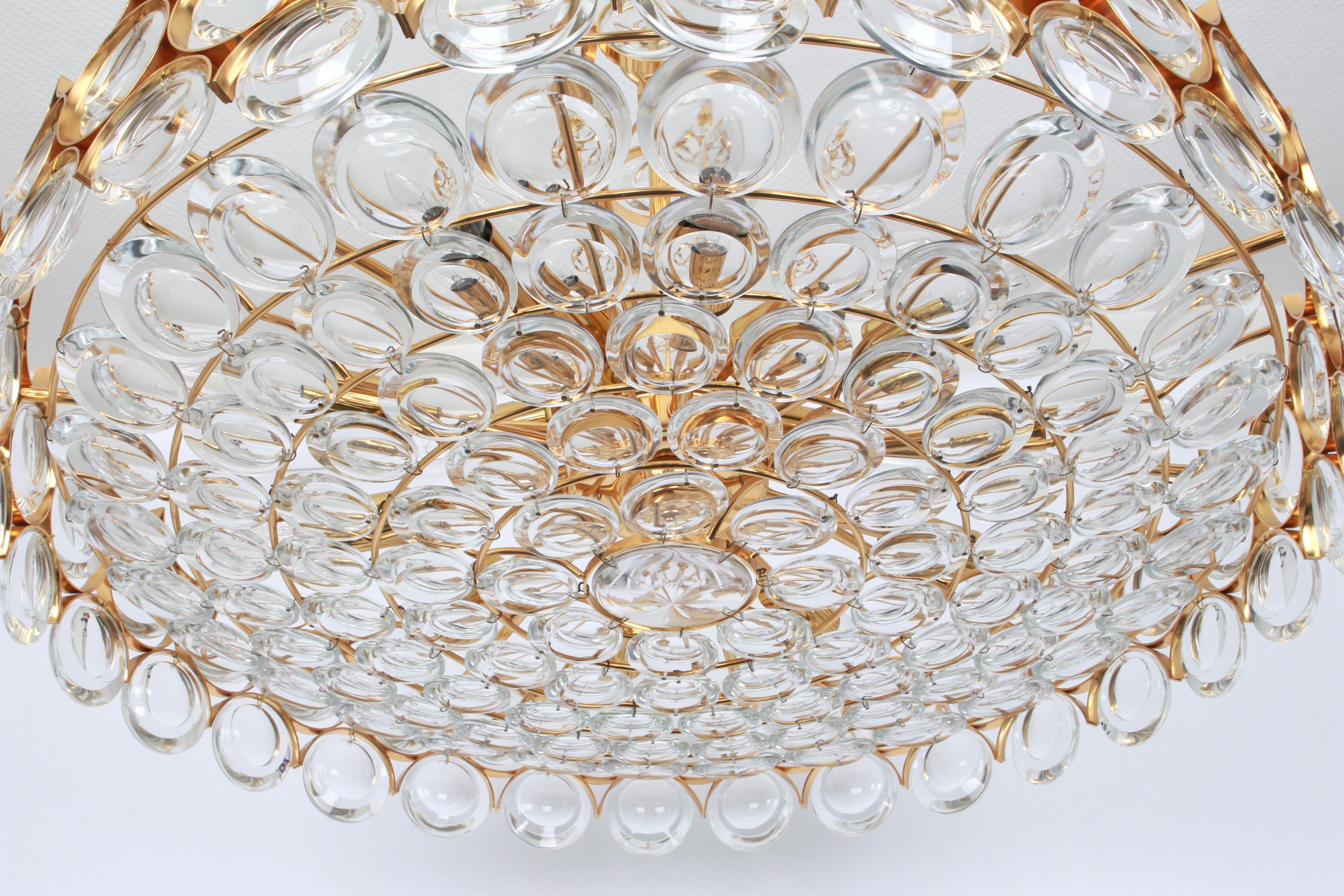 Huge Gilt Brass and Crystal Chandelier, Sciolari Design by Palwa, Germany, 1970s 1