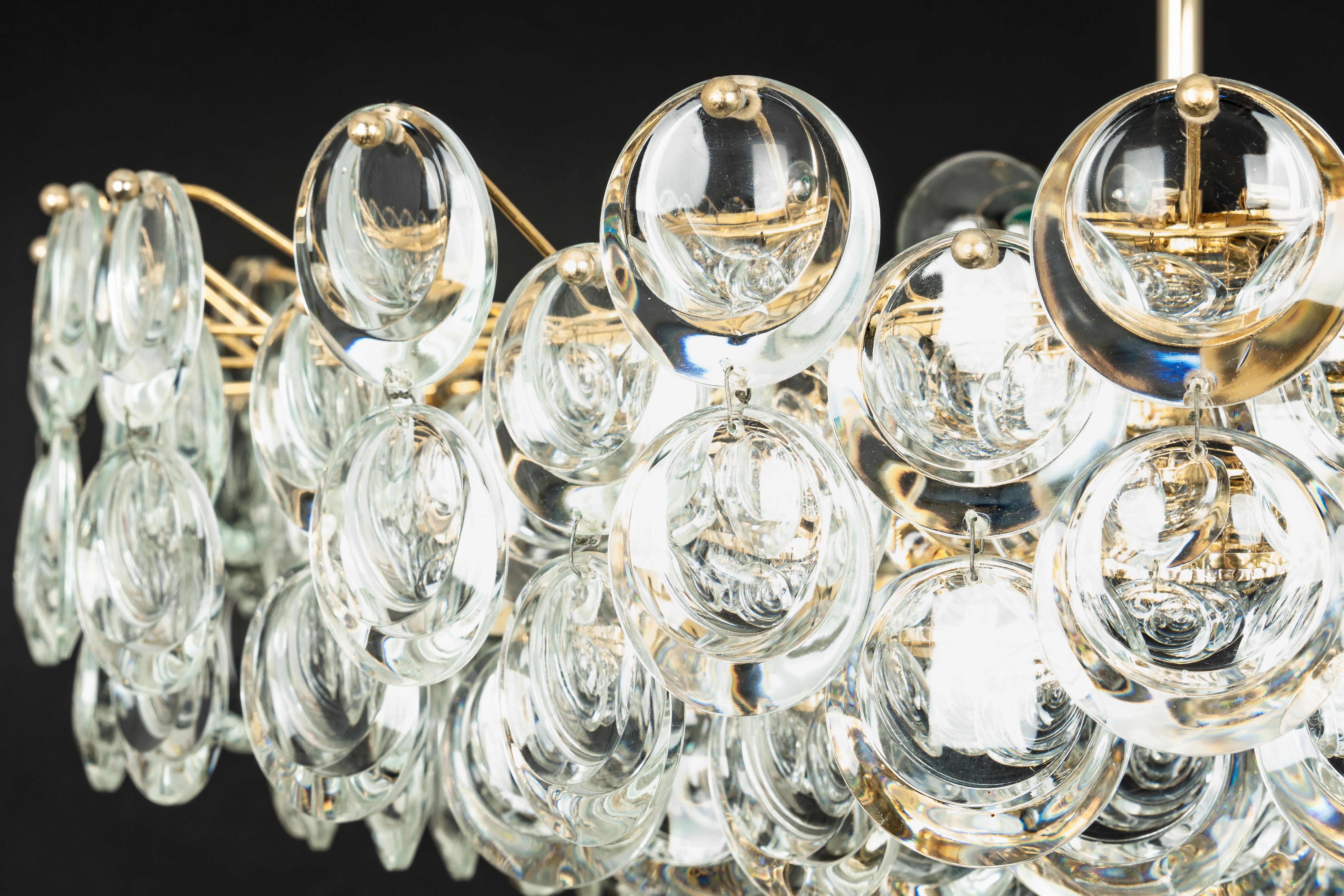 Huge Gilt Brass and Crystal Chandelier, Sciolari Design by Palwa, Germany, 1970s For Sale 1
