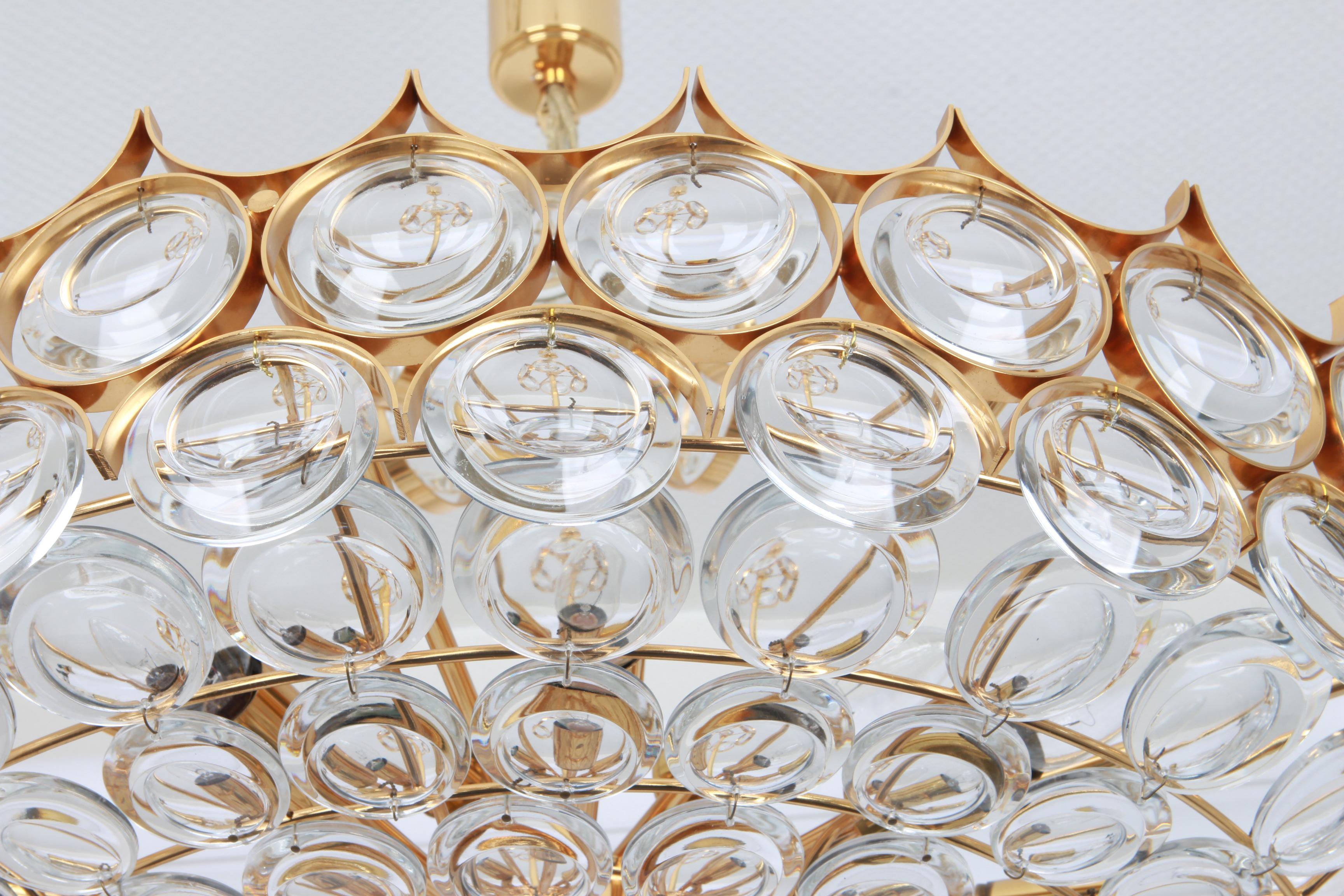 Huge Gilt Brass and Crystal Chandelier, Sciolari Design by Palwa, Germany, 1970s 2