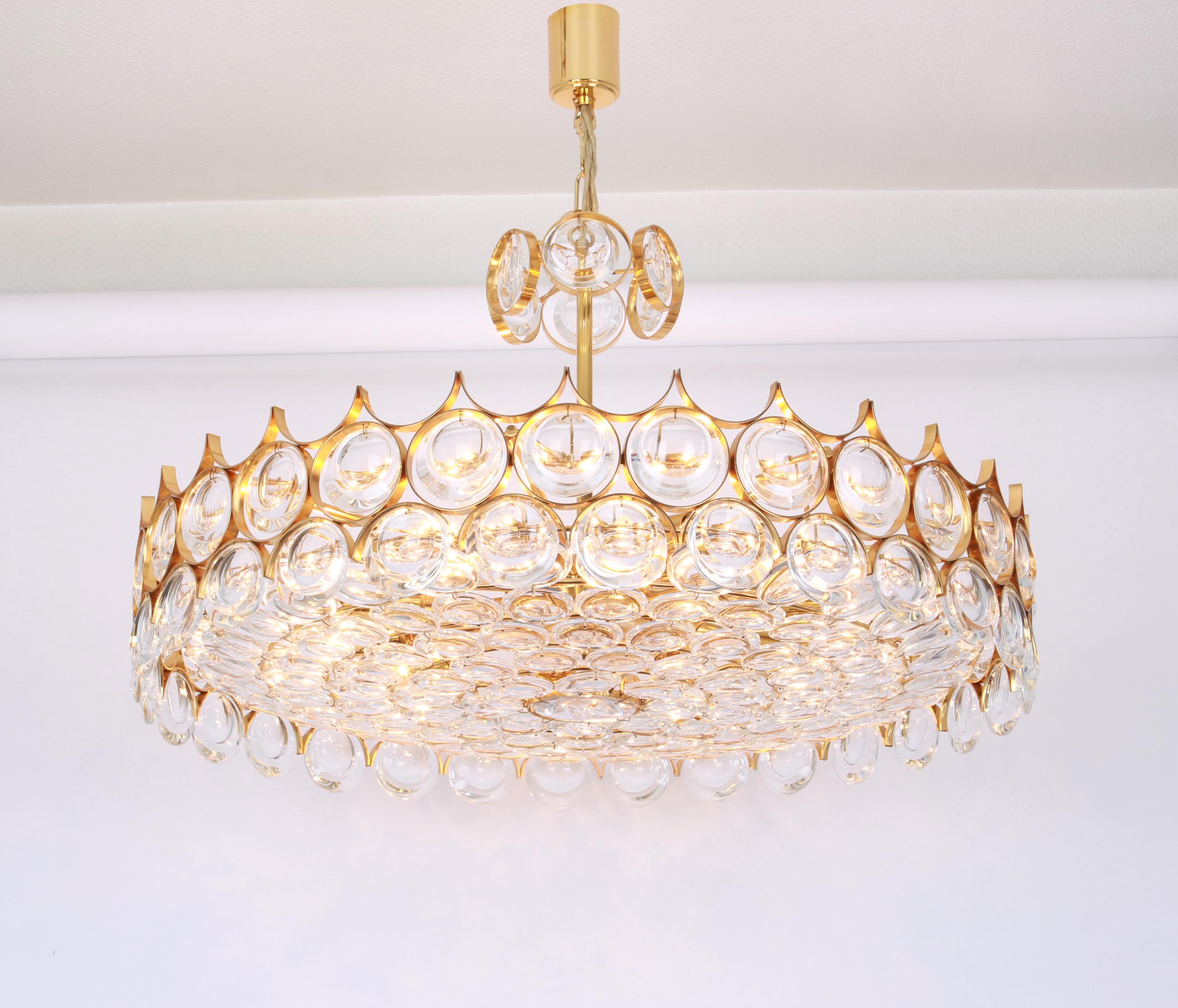 Huge Gilt Brass and Crystal Chandelier, Sciolari Design by Palwa, Germany, 1970s 3