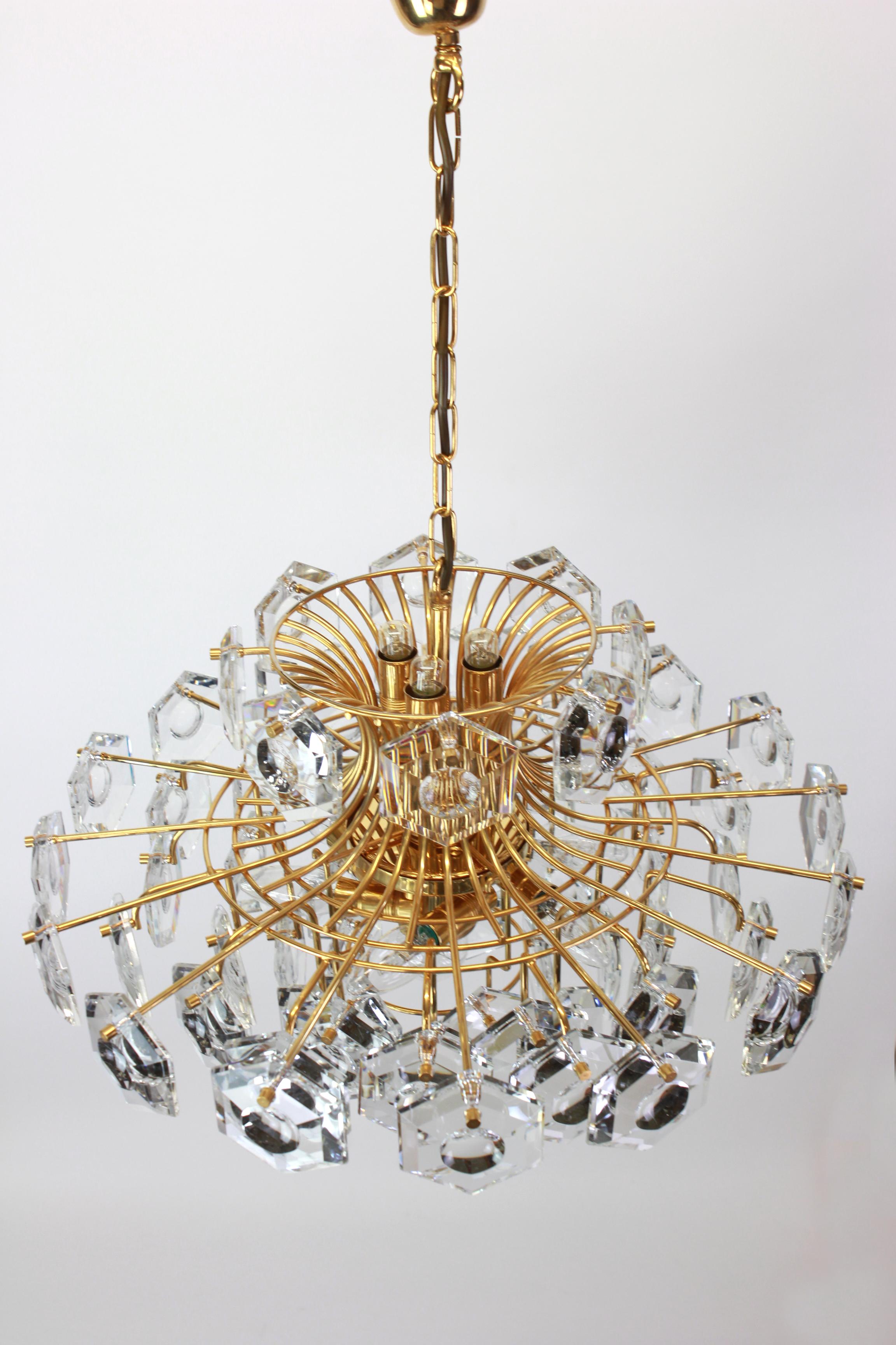 Huge Gilt Brass and Crystal Glass Chandelier by Kinkeldey, Germany, 1960s For Sale 5
