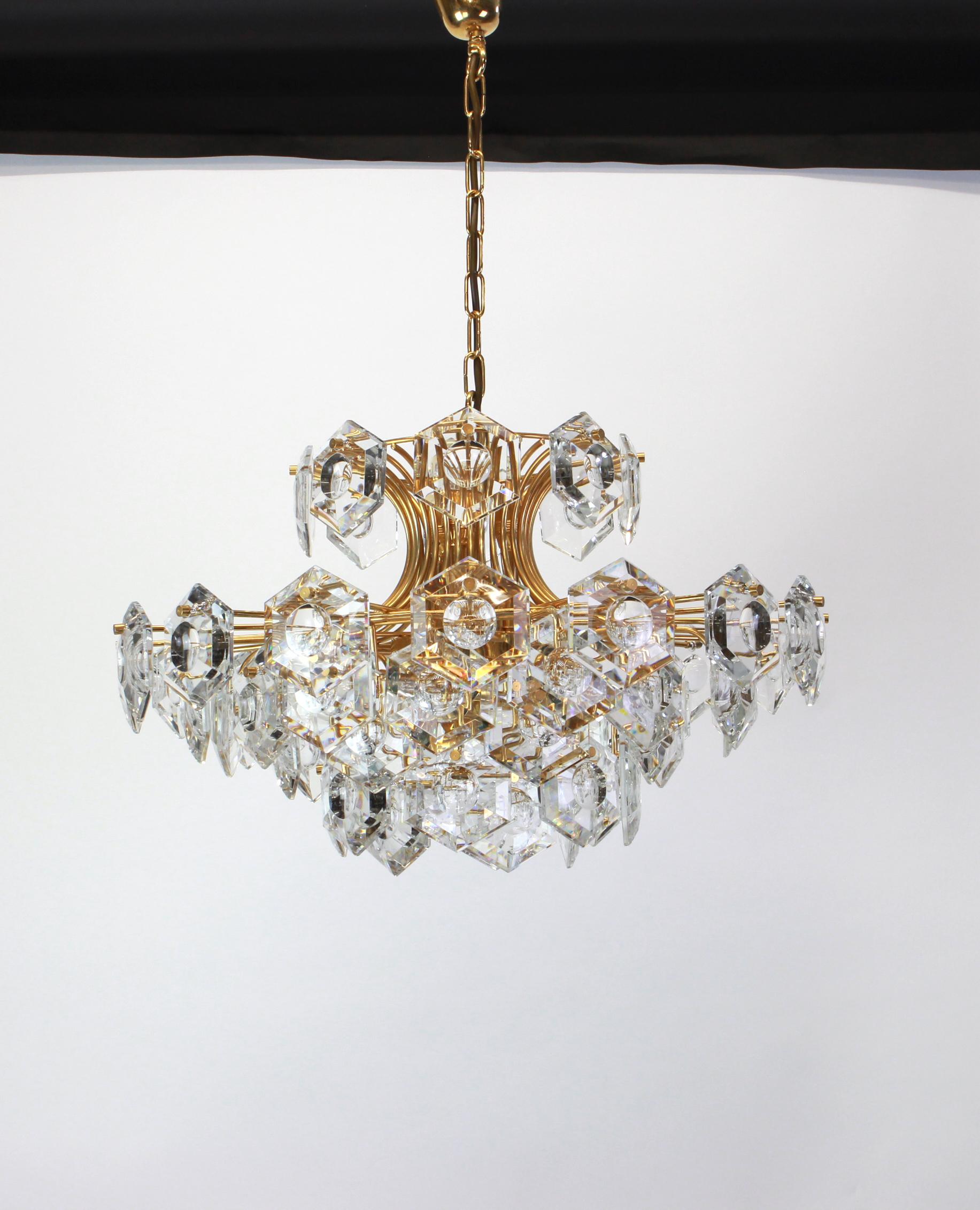 Huge Gilt Brass and Crystal Glass Chandelier by Kinkeldey, Germany, 1960s For Sale 6