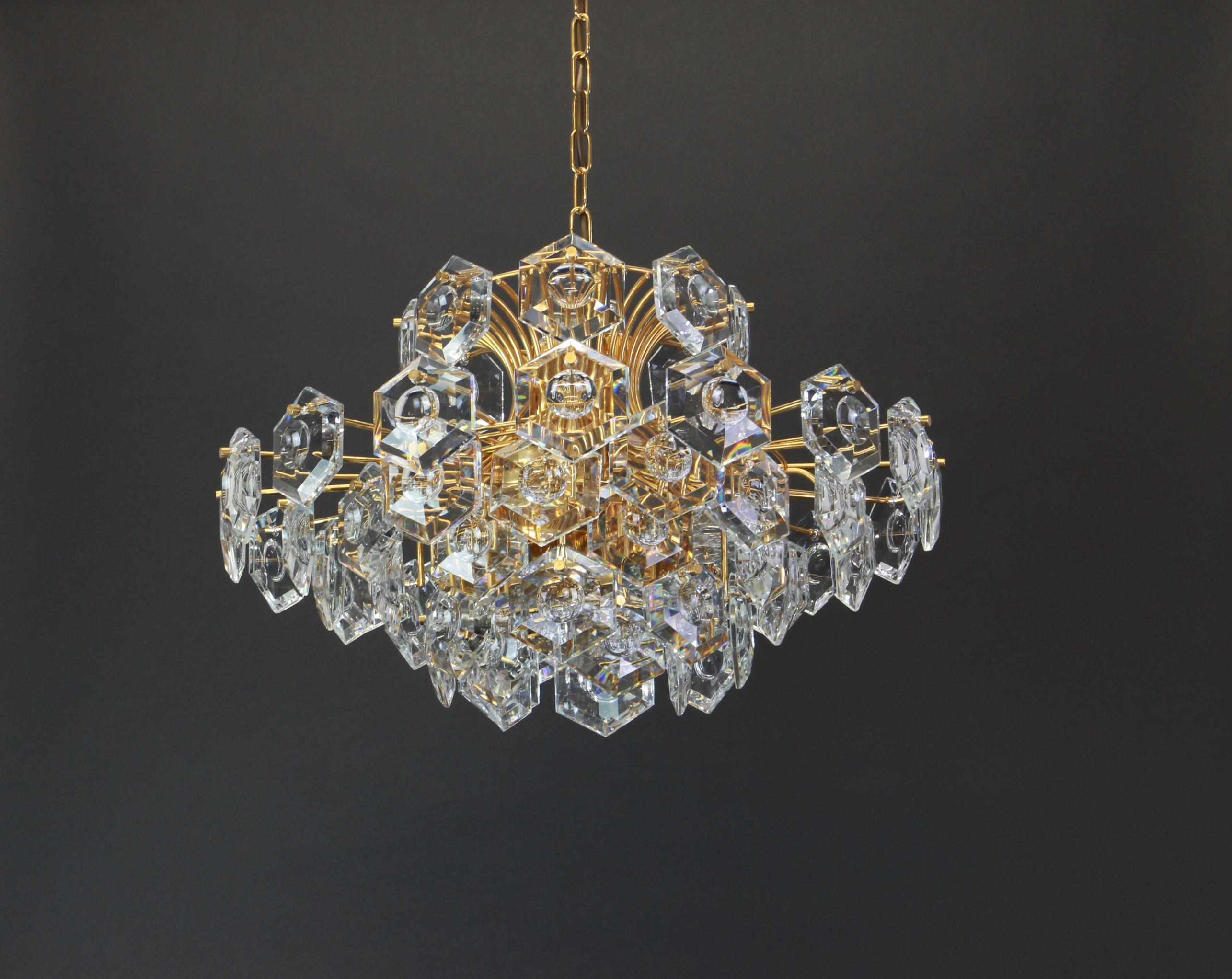 Huge Gilt Brass and Crystal Glass Chandelier by Kinkeldey, Germany, 1960s 7