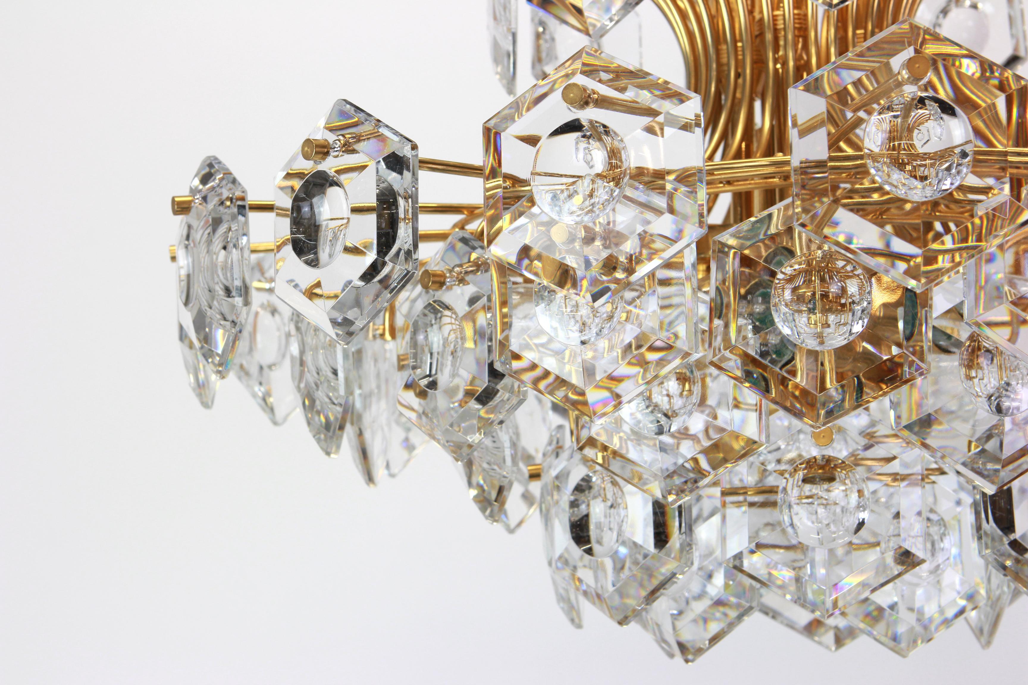 Huge Gilt Brass and Crystal Glass Chandelier by Kinkeldey, Germany, 1960s For Sale 8