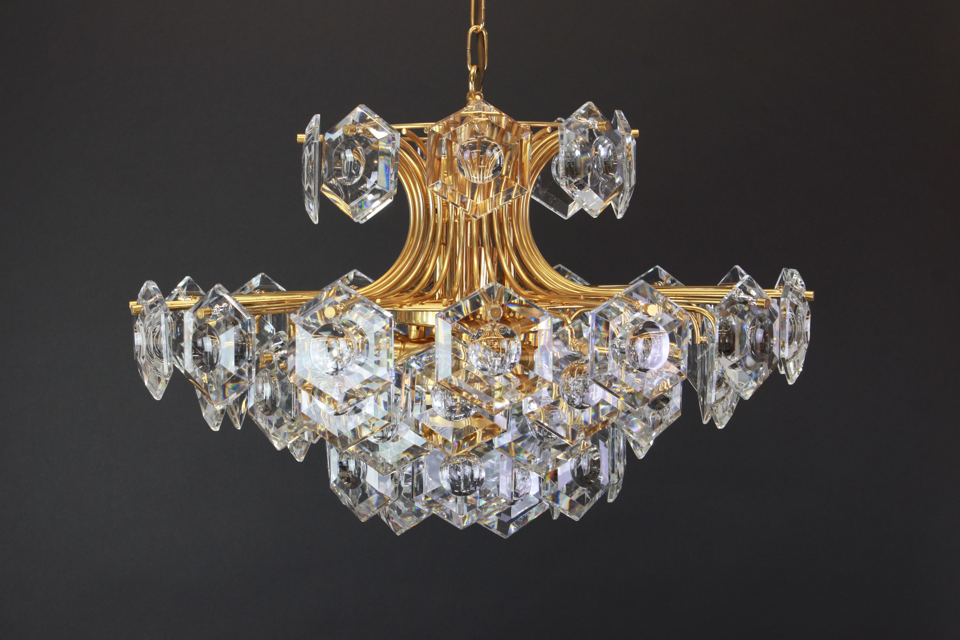 Huge Gilt Brass and Crystal Glass Chandelier by Kinkeldey, Germany, 1960s 3