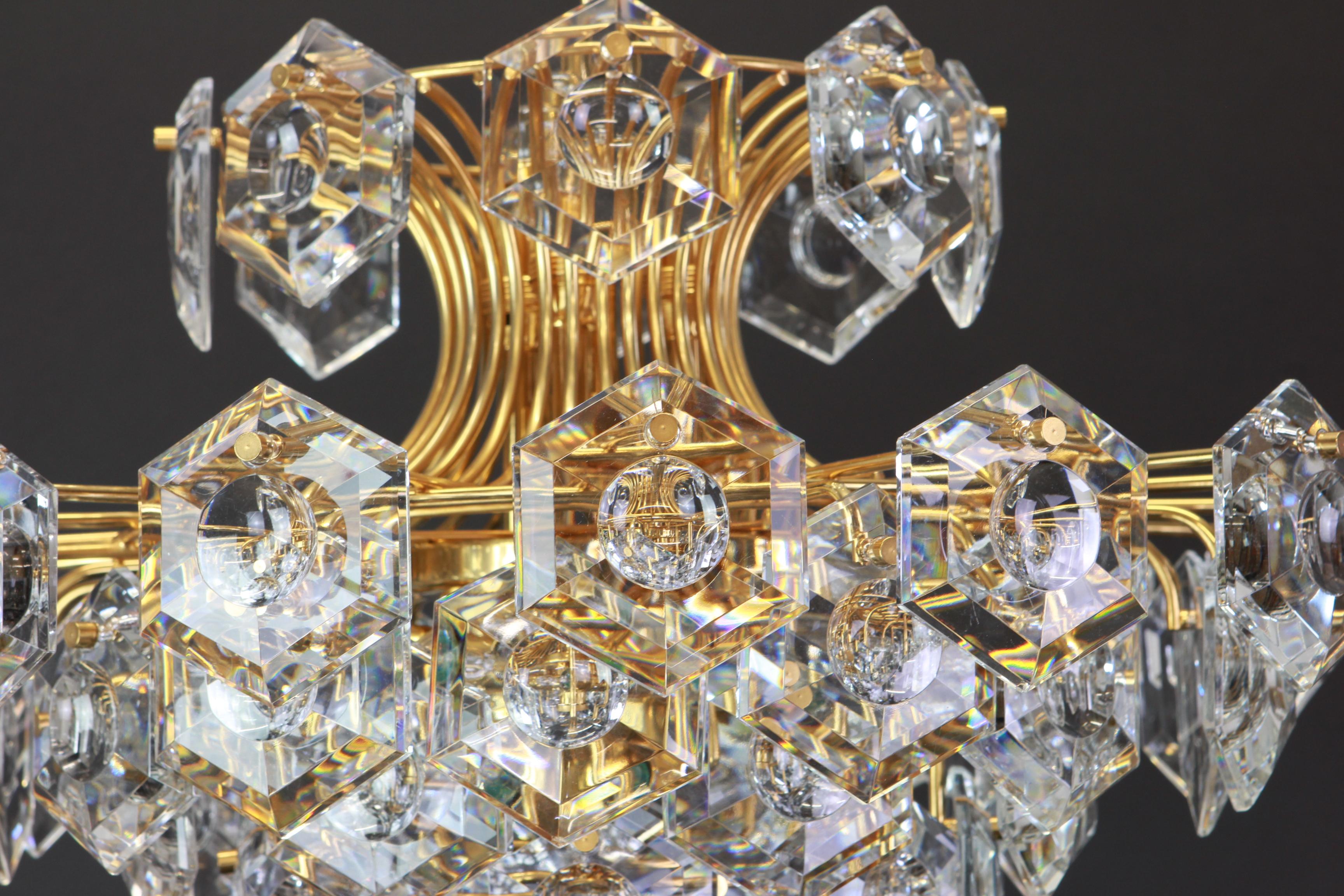 Huge Gilt Brass and Crystal Glass Chandelier by Kinkeldey, Germany, 1960s 4