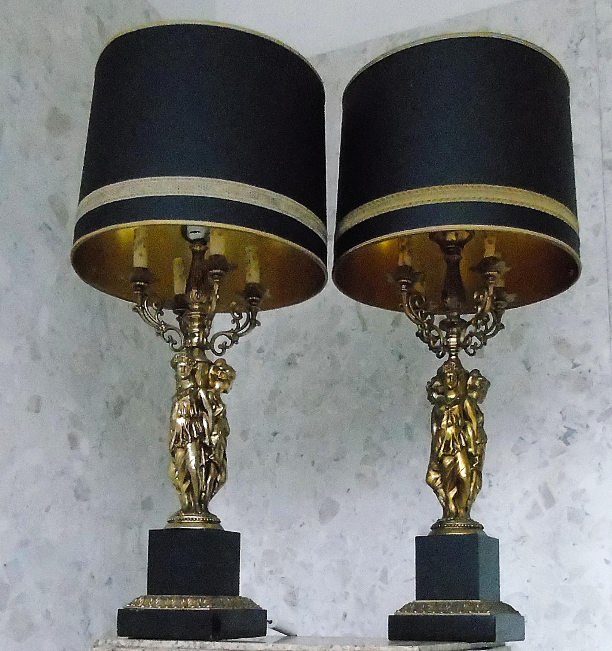 Huge Gilt Metal Empire Style Table Lamps, set of two 1960s 4