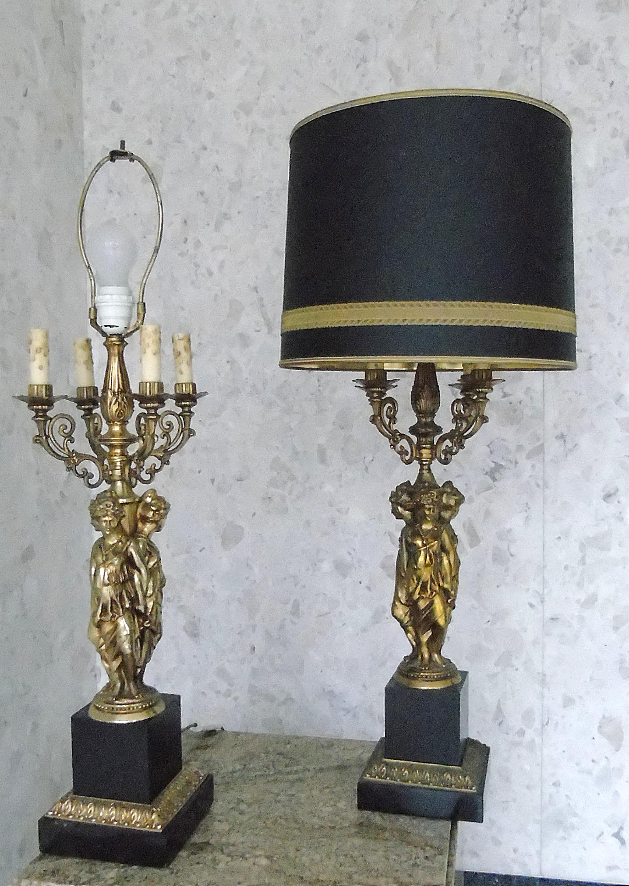 Huge Gilt Metal Empire Style Table Lamps, set of two 1960s 1