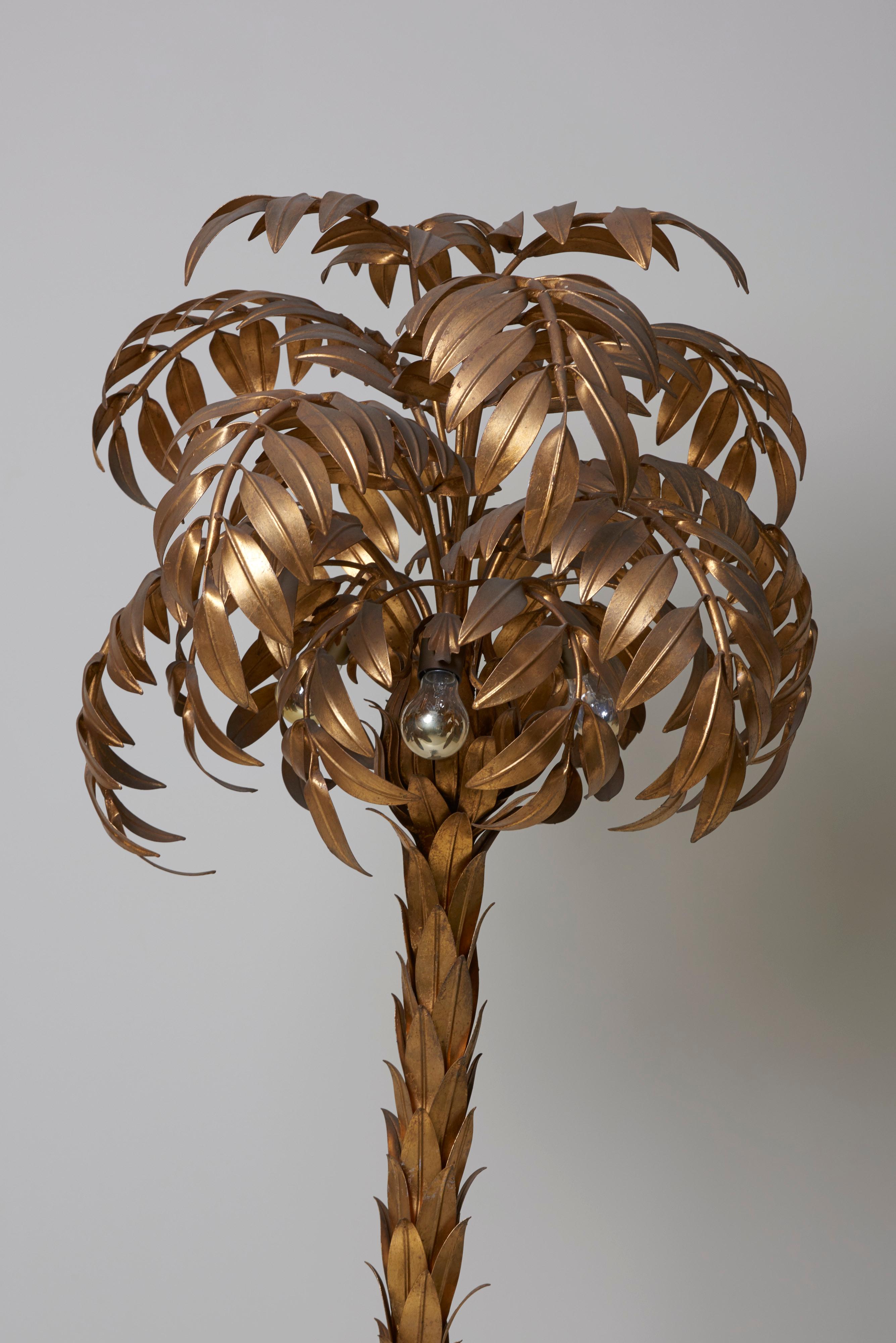 Huge Gilt Metal Palm Tree Floor Lamp by Hans Kögl In Good Condition In Berlin, BE