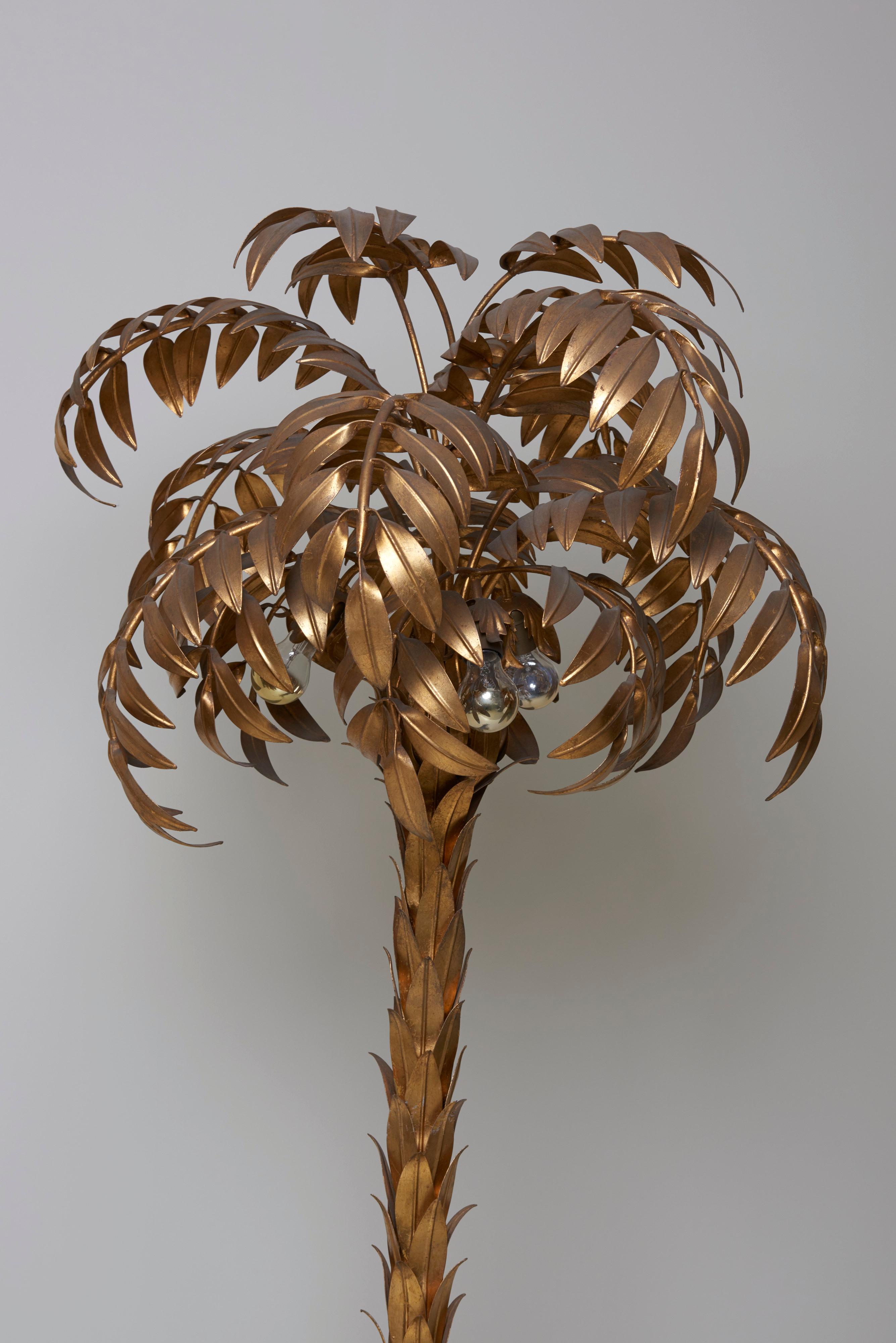 Late 20th Century Huge Gilt Metal Palm Tree Floor Lamp by Hans Kögl