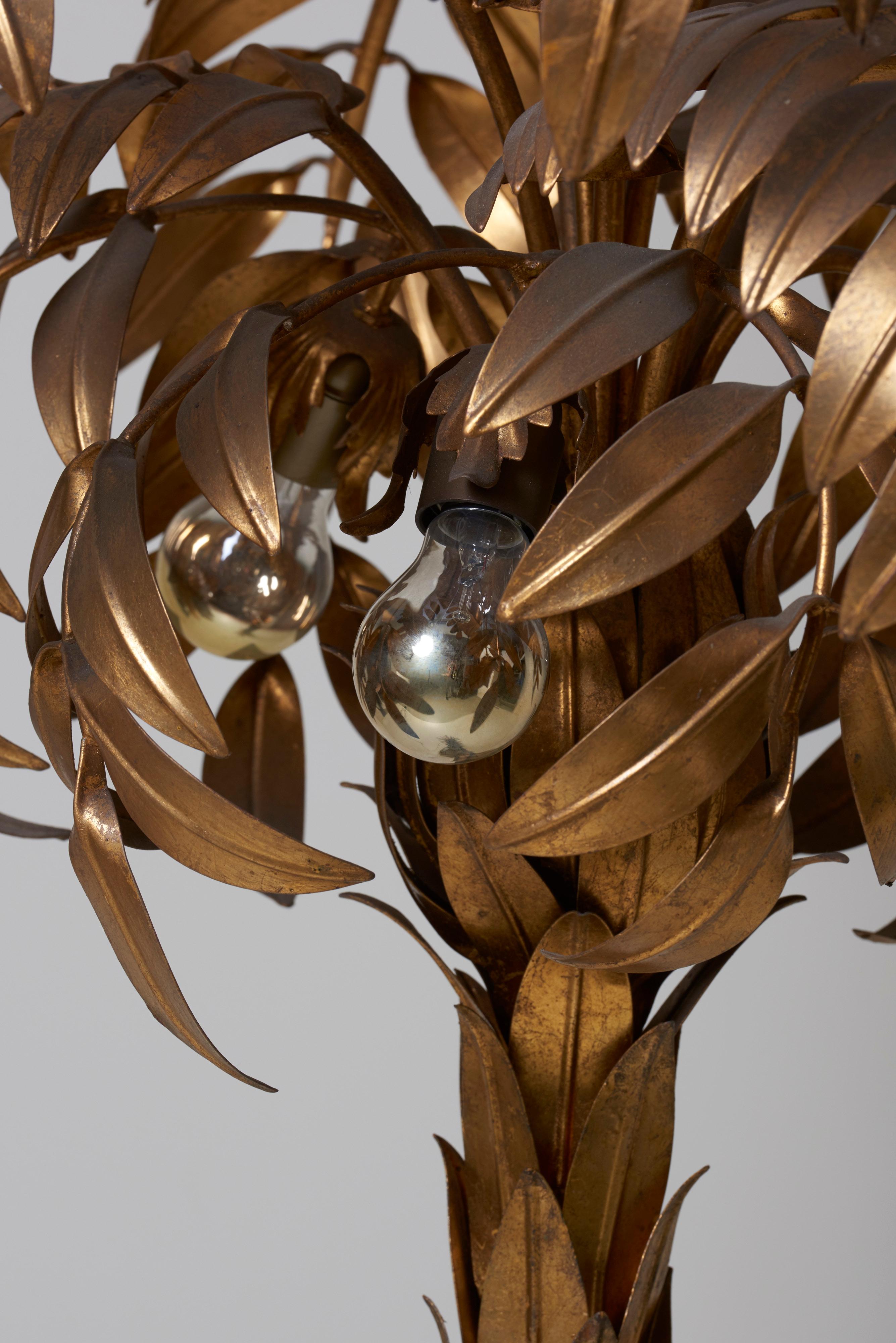 Gold Plate Huge Gilt Metal Palm Tree Floor Lamp by Hans Kögl
