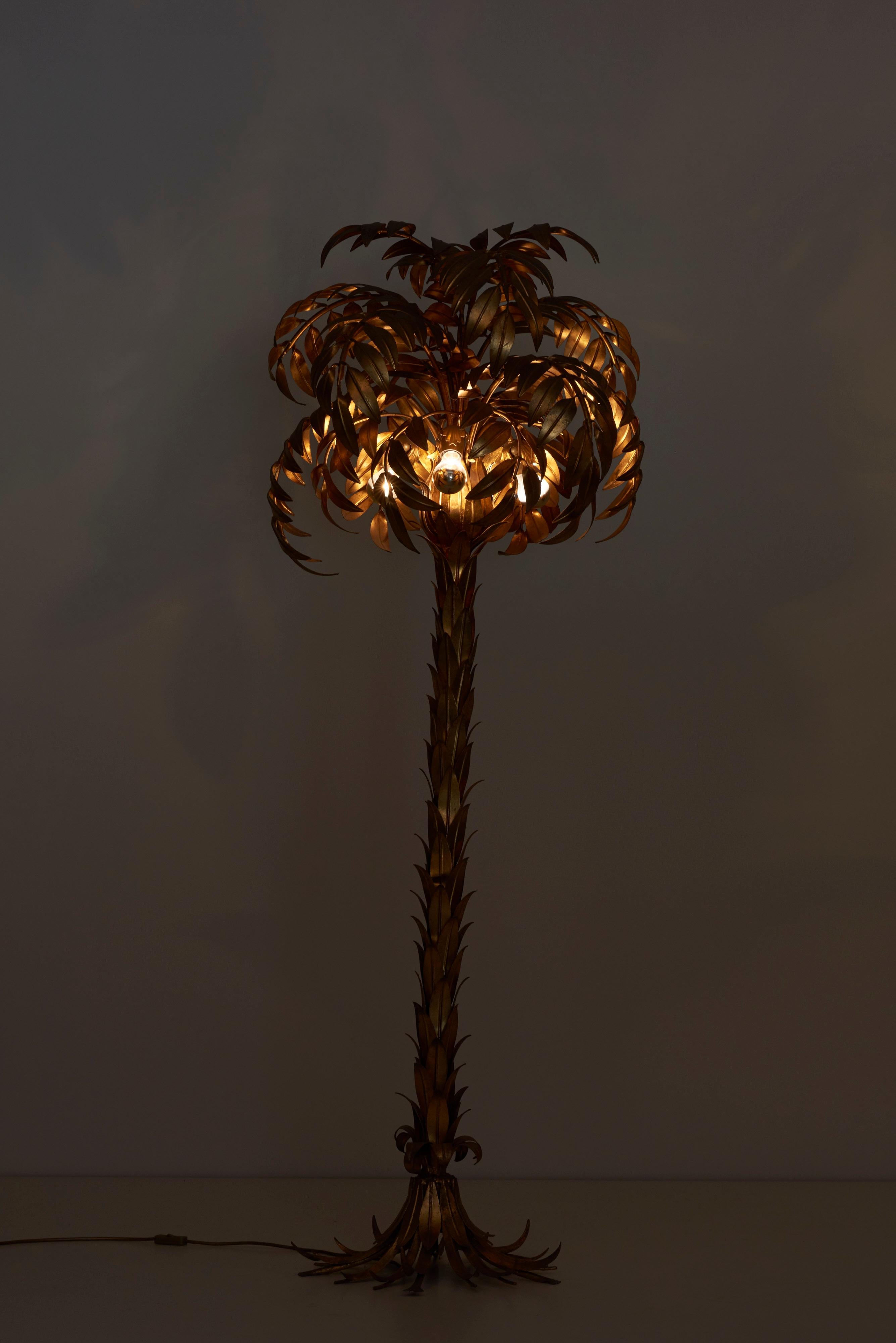 Huge Gilt Metal Palm Tree Floor Lamp by Hans Kögl 1
