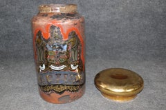 Huge Glass Rare Eglomise Paint Decorated Advertising Opium Jar from 1870s Era