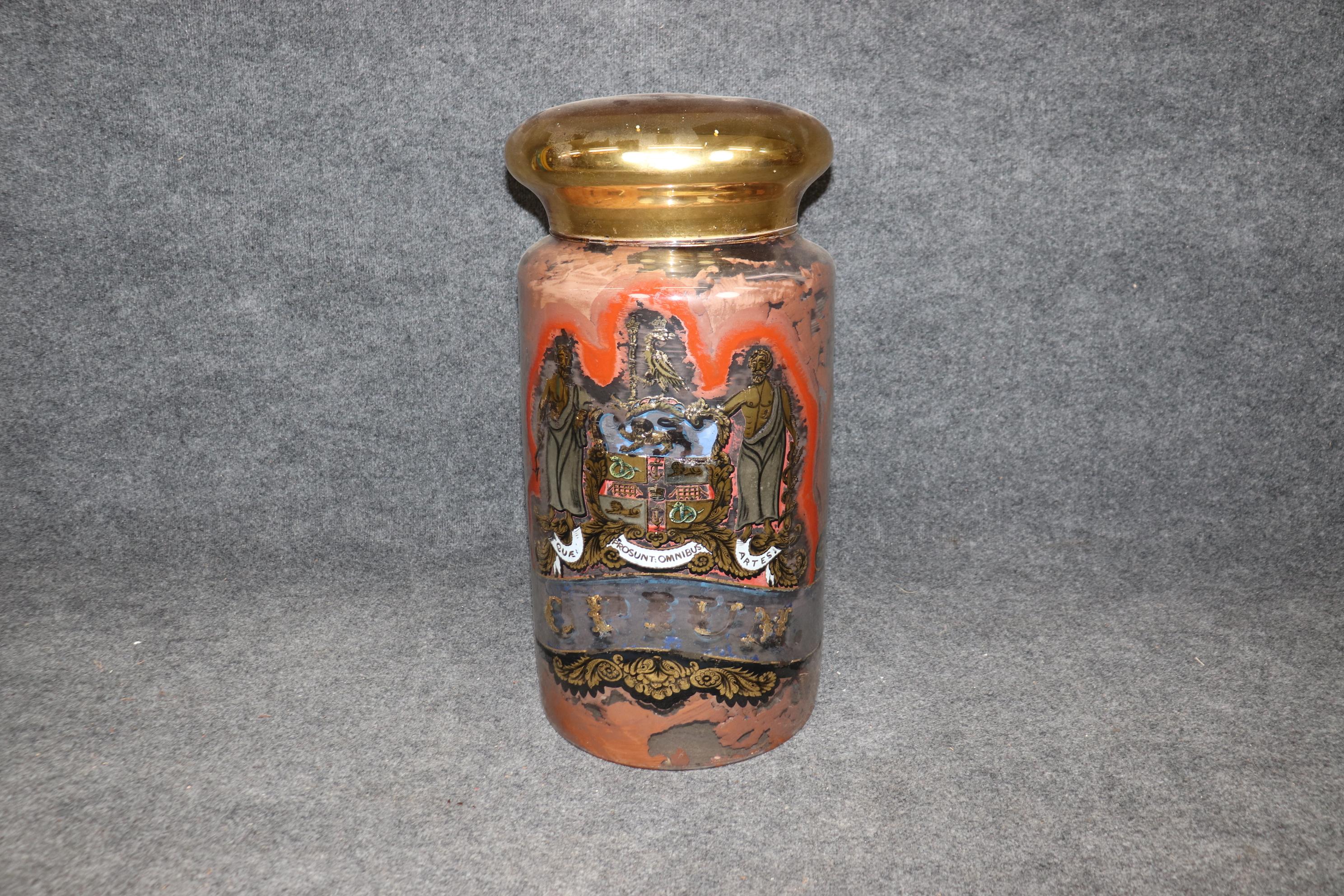 Late 19th Century Huge Glass Rare Eglomise Paint Decorated Advertising Opium Jar from 1870s Era