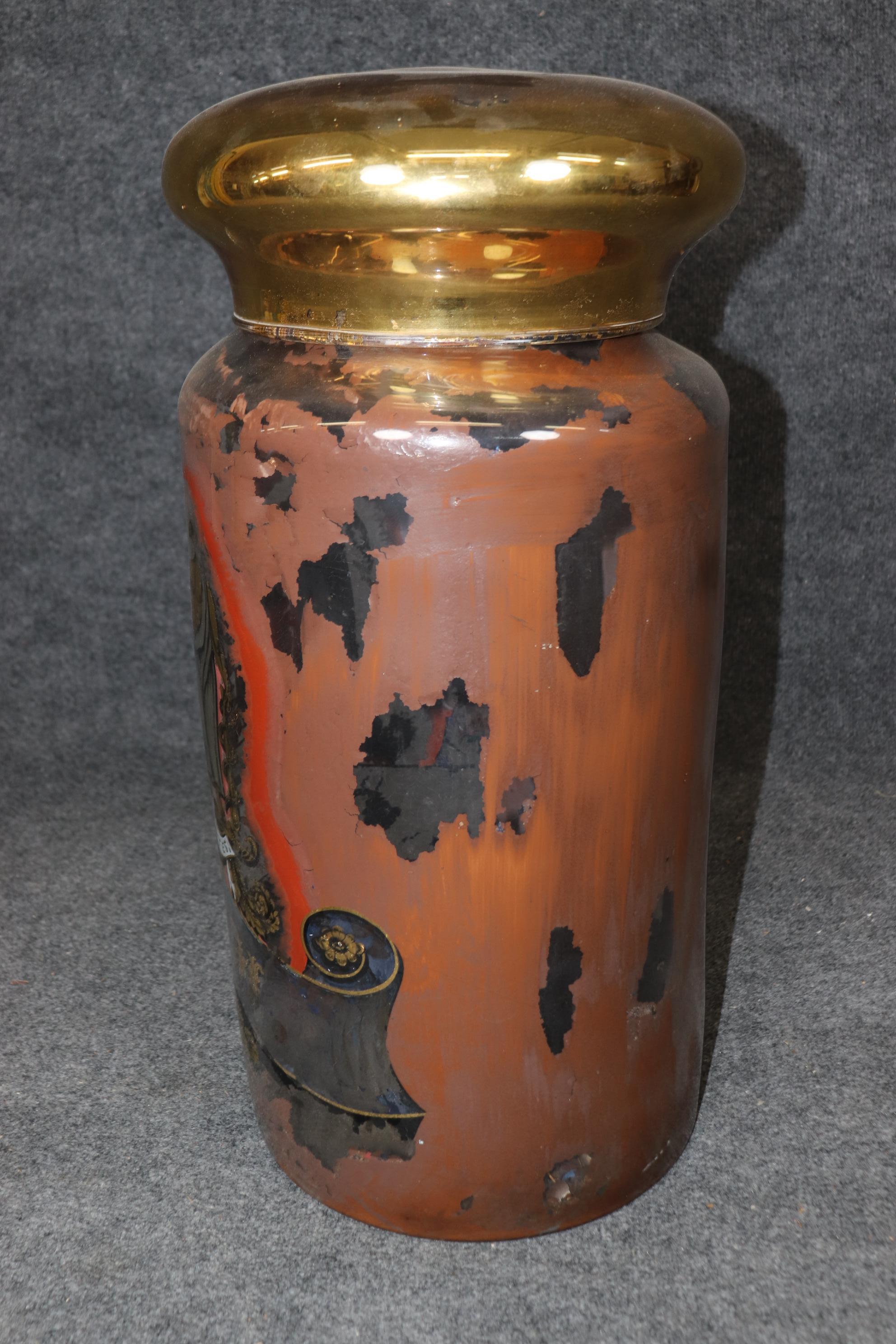 Metal Huge Glass Rare Eglomise Paint Decorated Advertising Opium Jar from 1870s Era