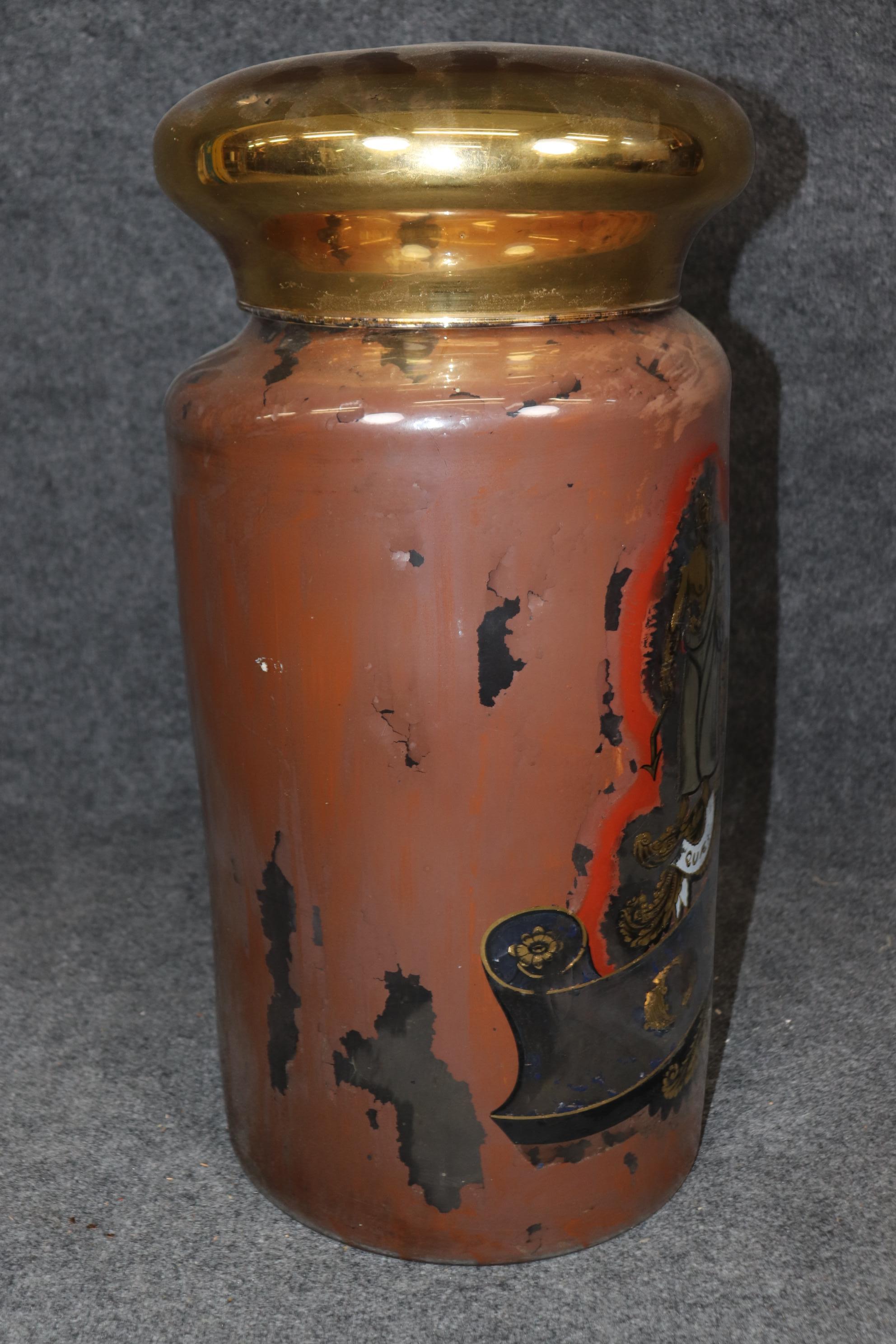 Huge Glass Rare Eglomise Paint Decorated Advertising Opium Jar from 1870s Era 2