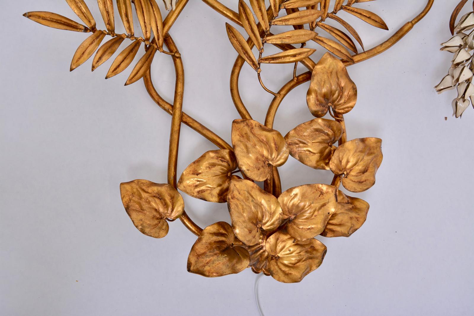 Metal Huge Golden Floral Wall Lamp in Hollywood Regency style by Hans Kögl, 1970s