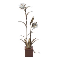 Huge Golden Flower Floor Lamp Attributed to Maison Jansen, France 1960s Huge Golden Flower Floor Lamp Attributed to Maison Jansen, France 1960s