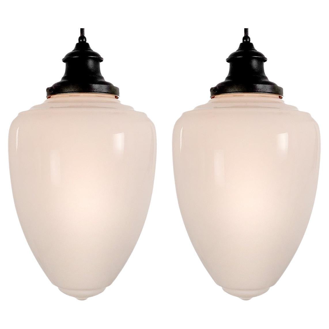 Huge Gothic Acorn Milk Glass Pendent - Matching Pair