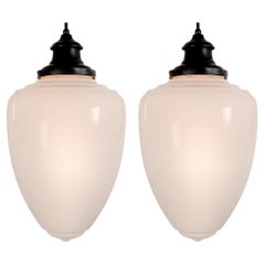 Huge Gothic Acorn Milk Glass Pendent - Matching Pair