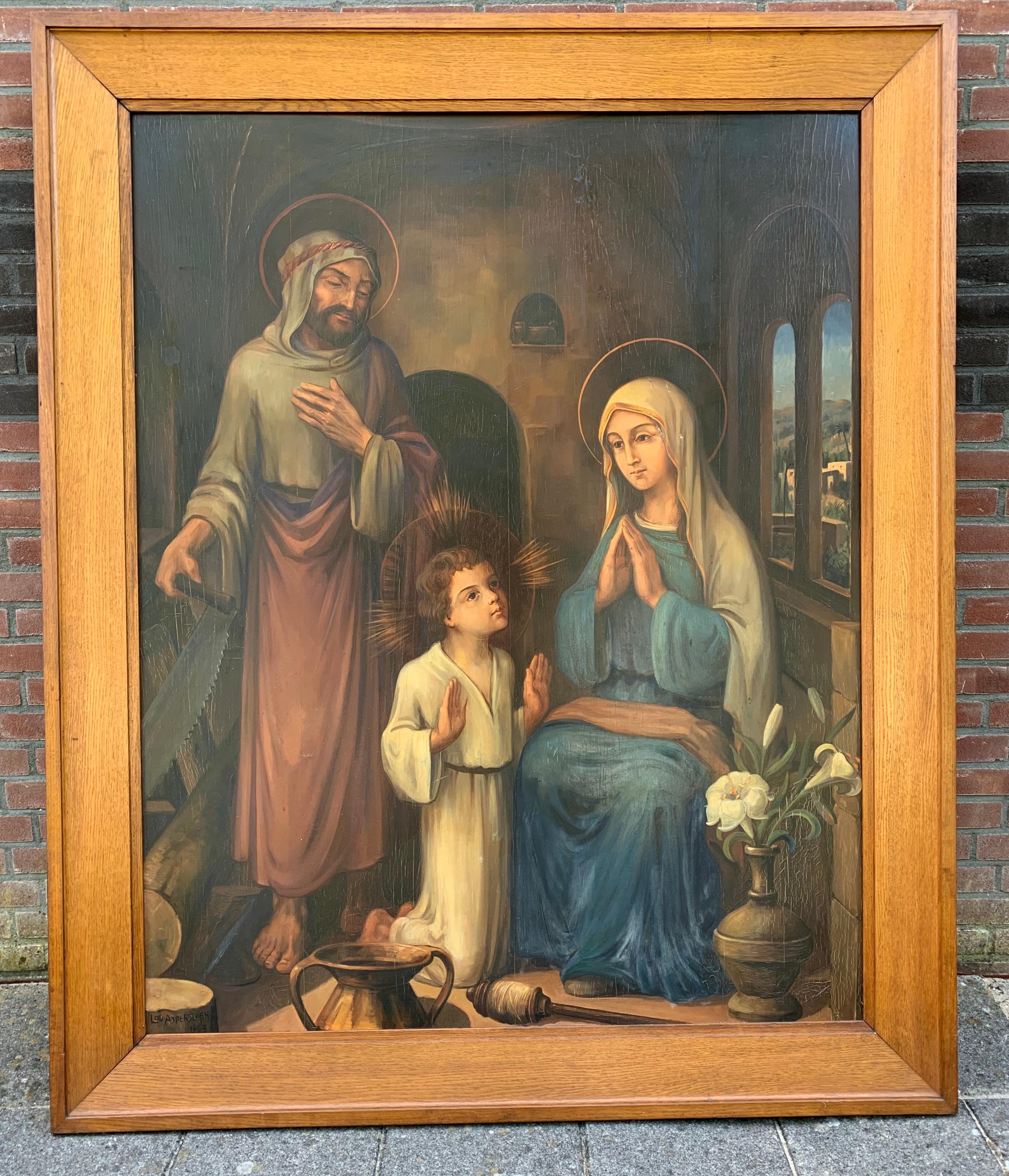 Huge Gothic Art Painting from Holy Family by Lou Asperslagh in Stylish Oak Frame 8