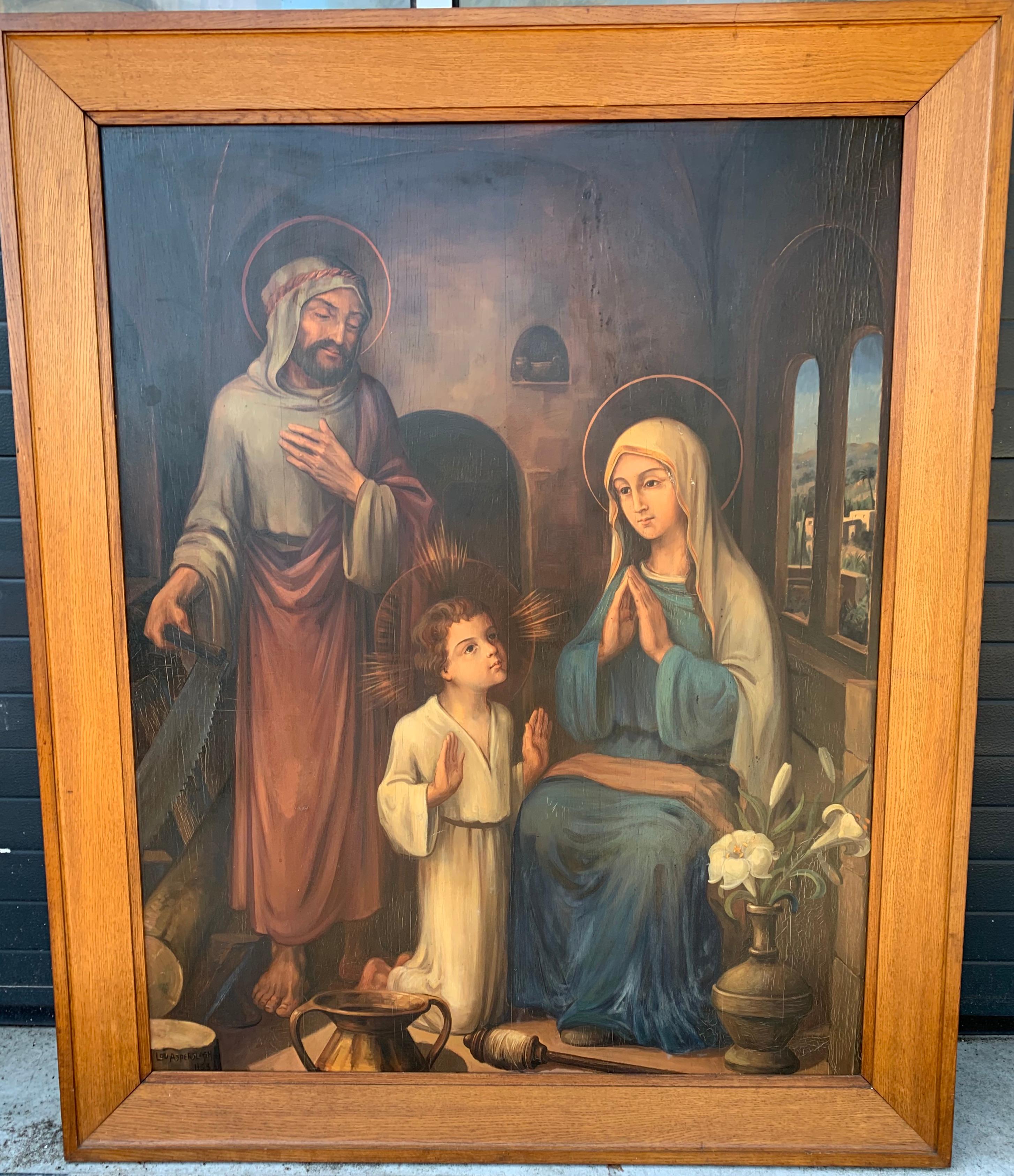 Huge Gothic Art Painting from Holy Family by Lou Asperslagh in Stylish Oak Frame 12