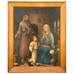 Huge Gothic Art Painting from Holy Family by Lou Asperslagh in Stylish Oak Frame