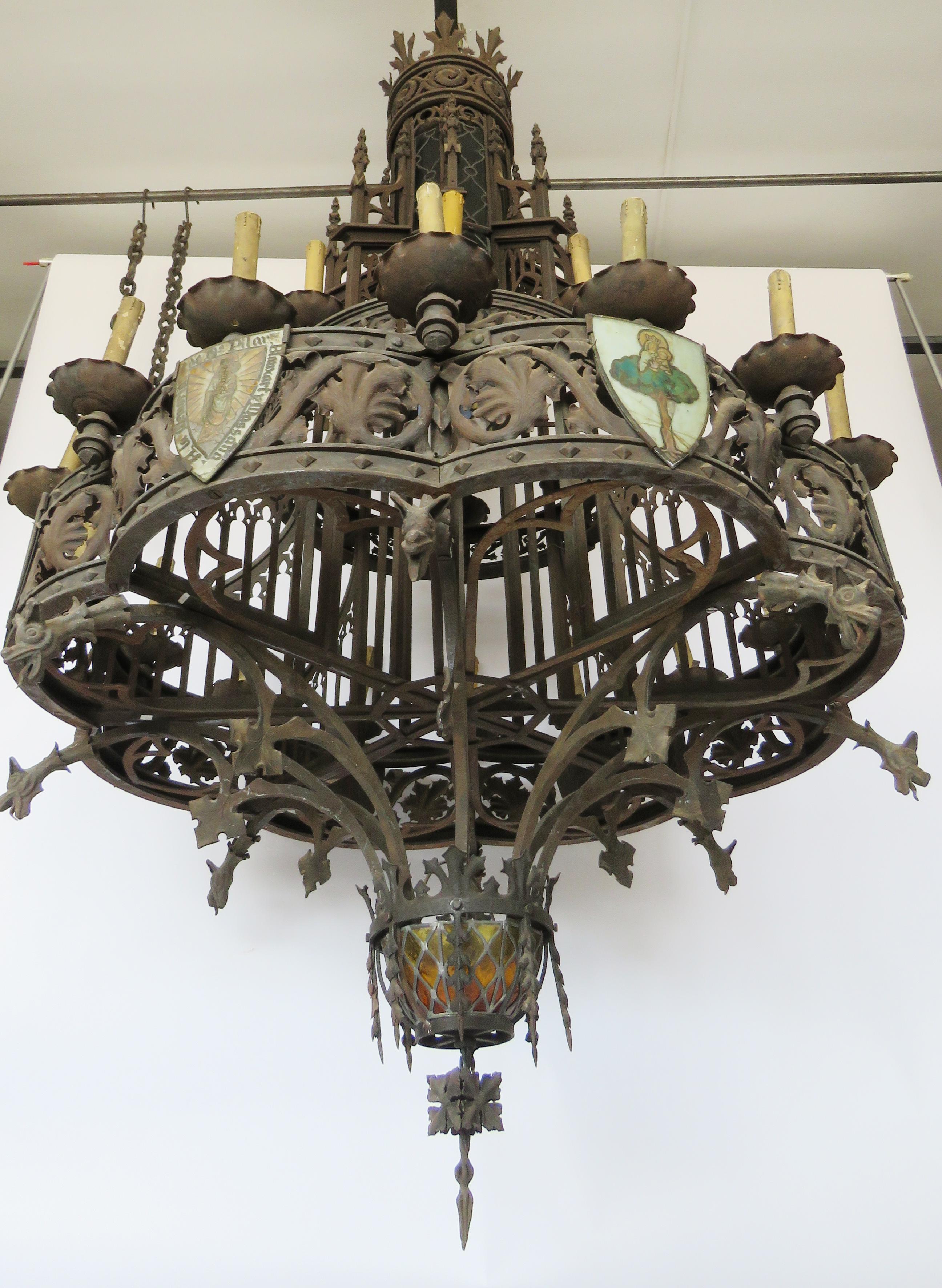 Gothic Revival Huge Gothic Iron Chandelier For Sale